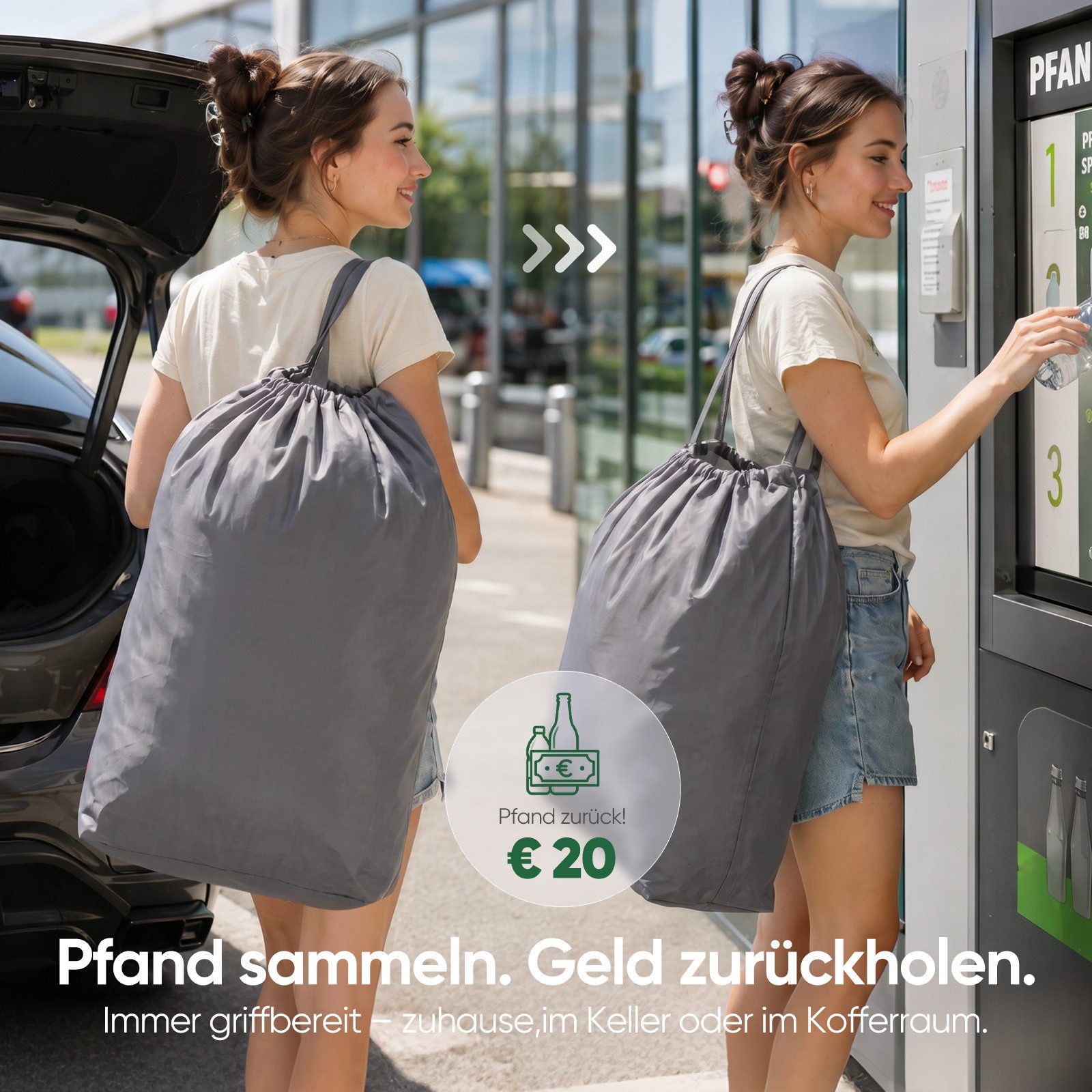 Sekey Flaschenkorb Pfandflaschen Sammelbehälter Flaschensammler für Leergut Aufbewahrung, 100L Pfandflaschen-Behälter mit Deckel als Tragetasche für Recycling – Bild 3 von 5