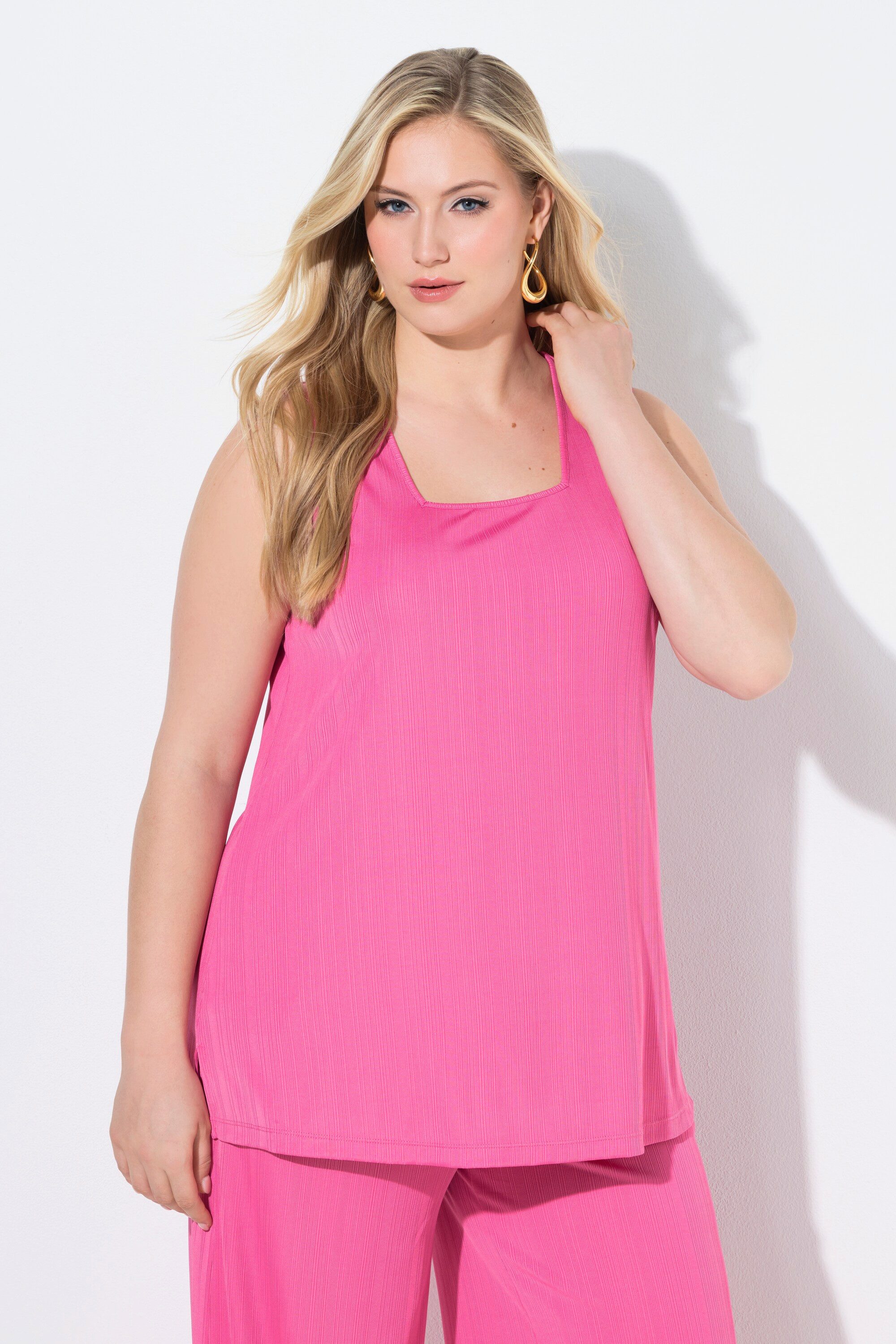 Ulla Popken Longtop Top Rippjersey A-Linie Caree-Ausschnitt ärmellos