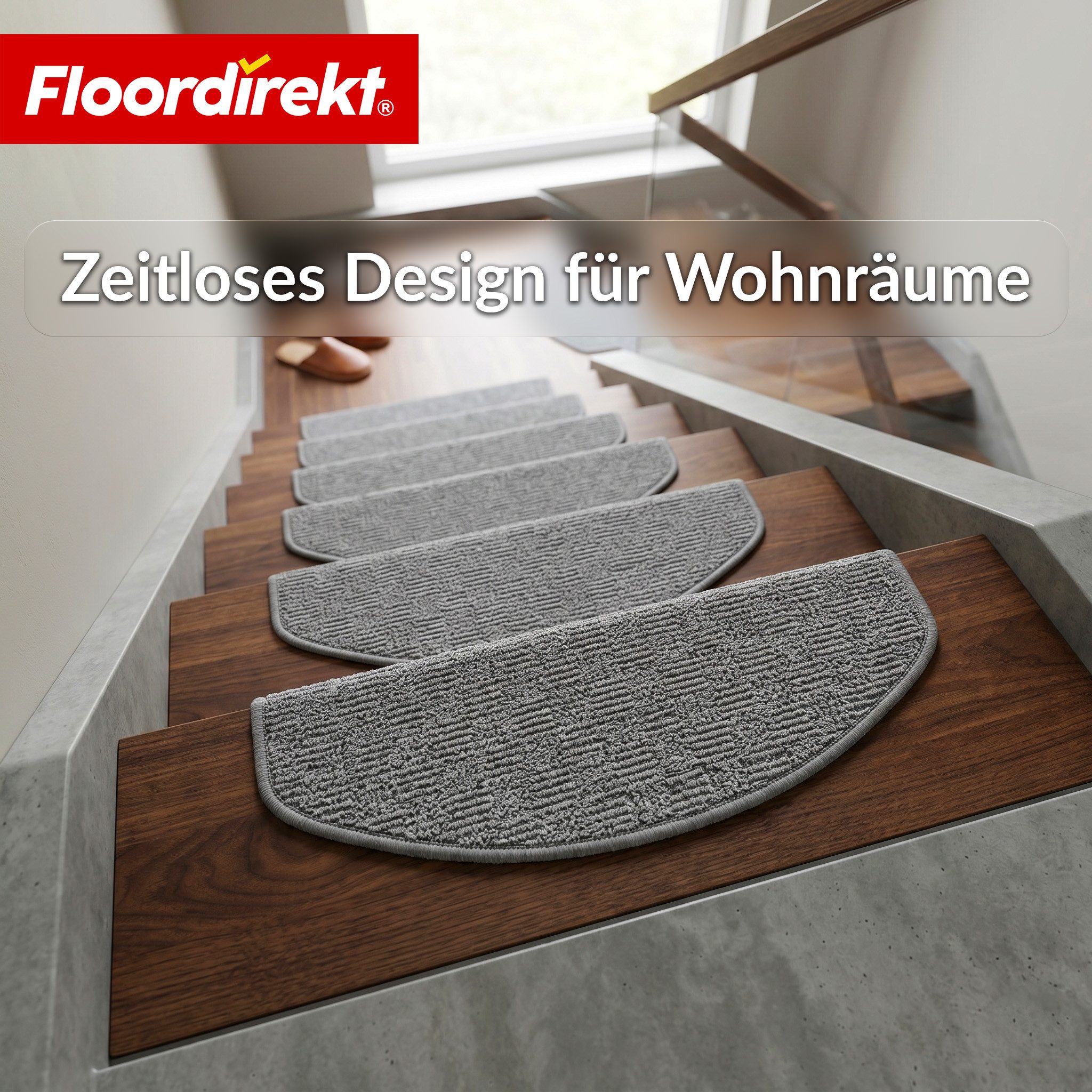 Floordirekt Stufenmatte Treppenmatte Monaco halbrund rutschhemmend schalldämmend antistatisch, Robuster Winkel mit Klebeband – Bild 5 von 5