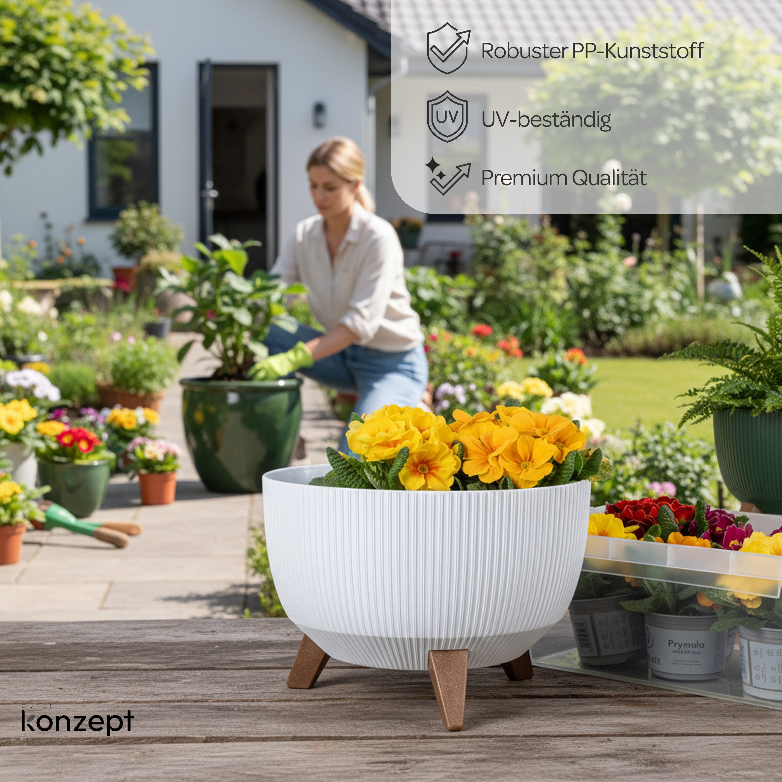 KONZEPT Blumentopf mit Füßen – großer Blumenkübel aus Kunststoff, runde Pflanzschale, 40 oder 47cm, modern & wetterfest, für Innen und Außen