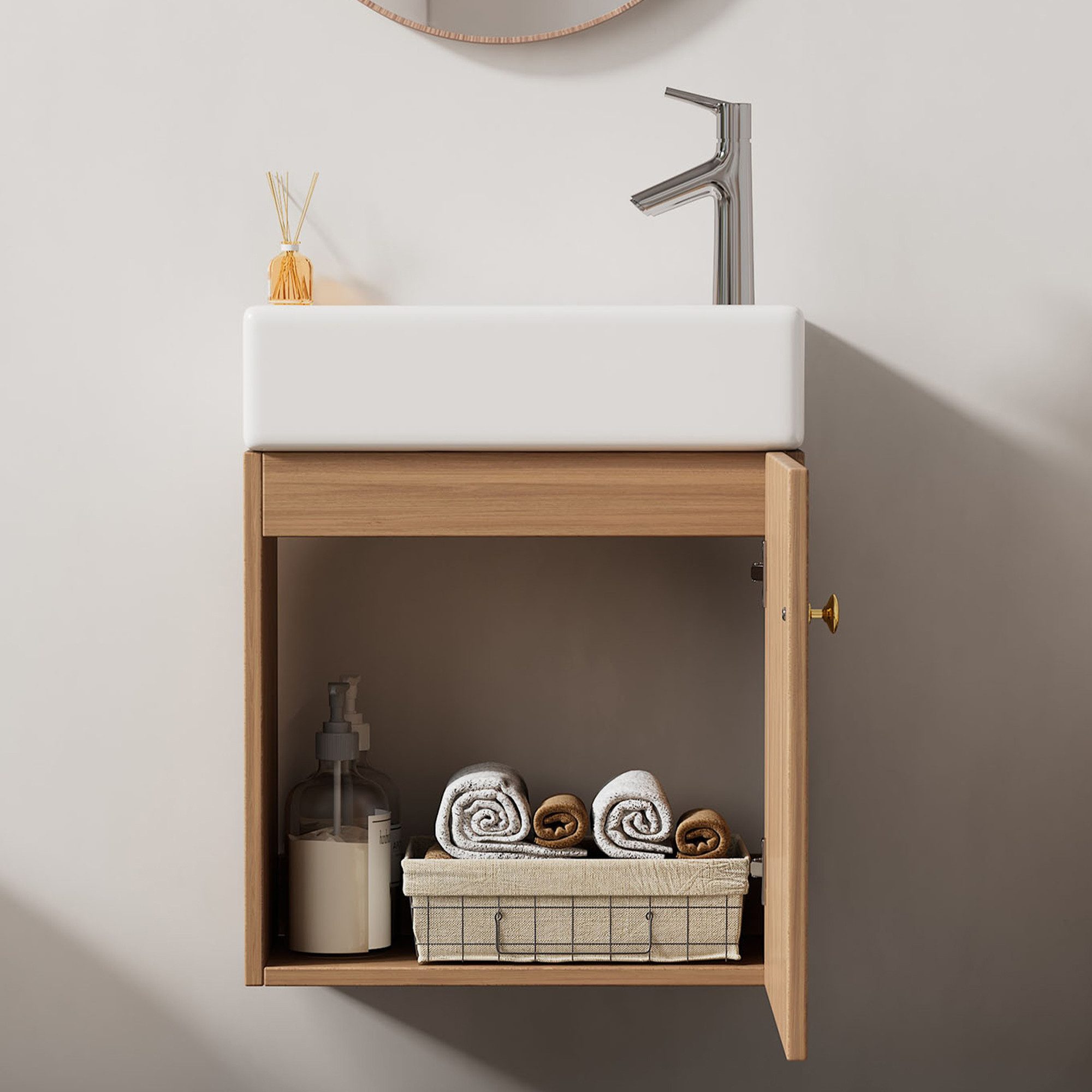 STILVORA Waschtisch mit Waschbecken,Badezimmerschrank Waschtischunterschrank mit Stauraum (Kleiner Waschtischunterschrank mit Waschbecken 46 cm – Modernes Design mit Soft-Closing-Technologie, Große Stauraumkapazität, Ideal für kleine Bäder, Gäste-WC, Minimalistischer Stil)
