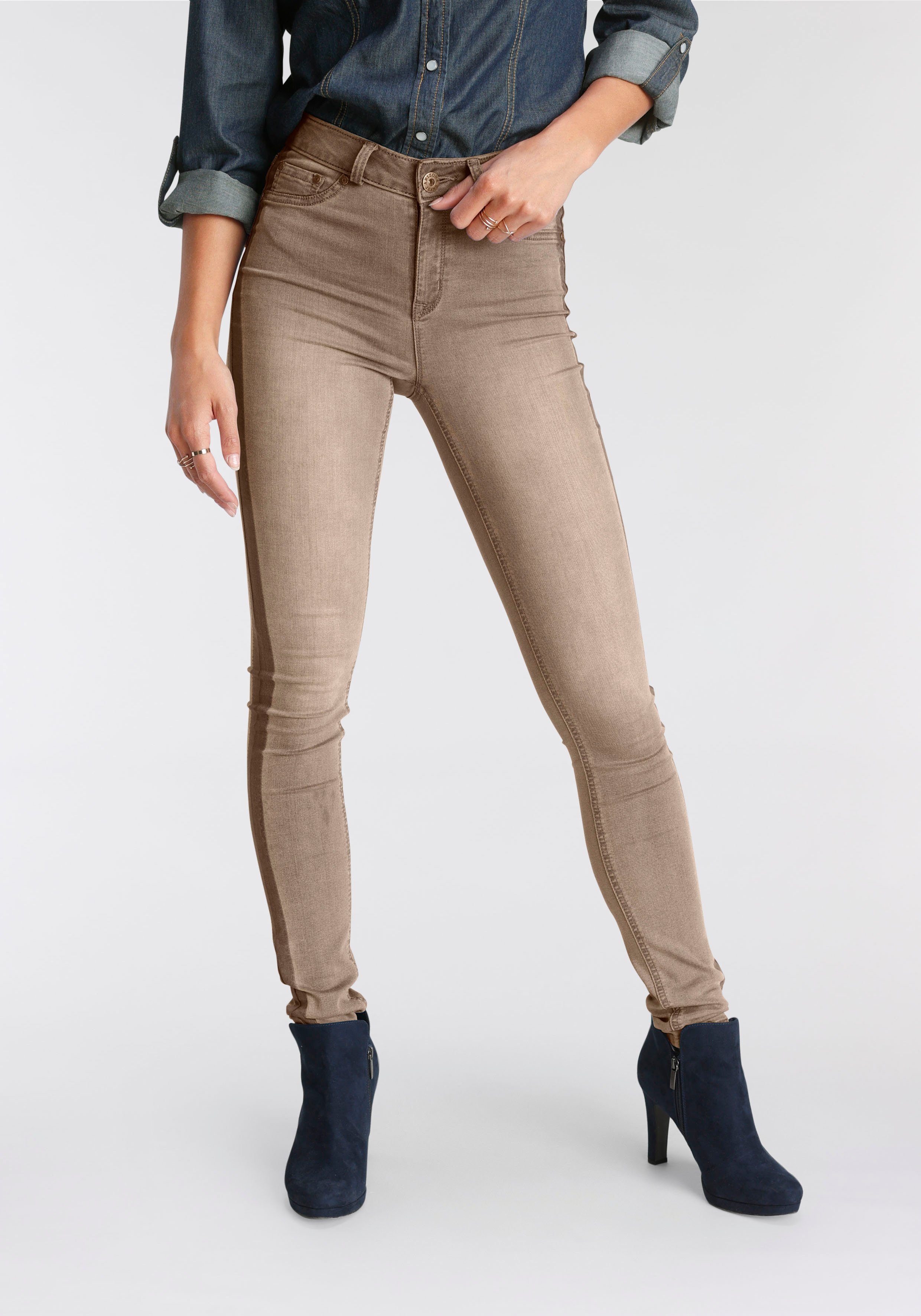 Arizona Skinny-fit-Jeans Ultra Stretch Waist High beige seitlichem mit Streifen
