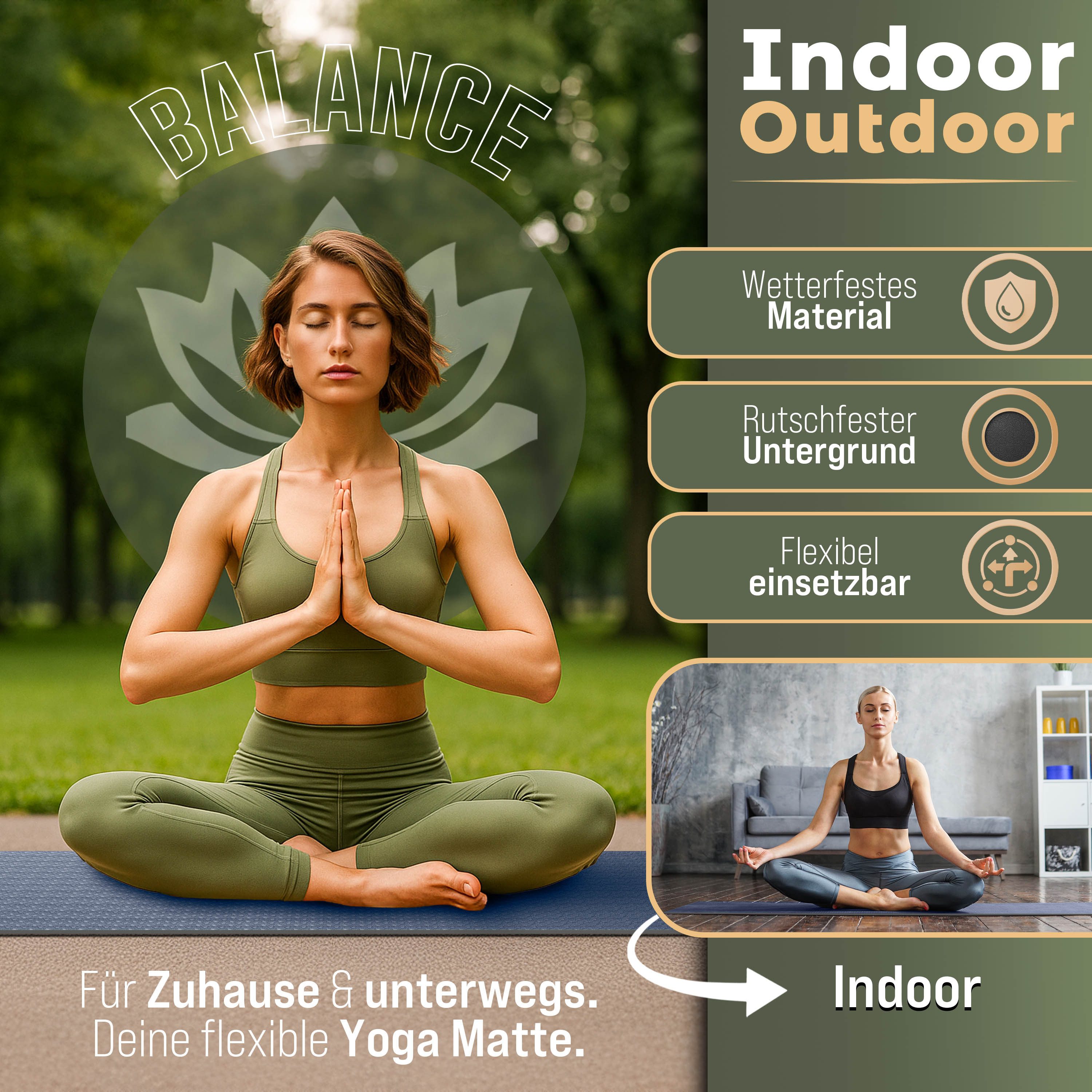 RE:SPORT Gymnastikmatte 183 x 61 x 0,6 cm mit Tragetasche Yogamatte TPE Fitnessmatte (rutschfest), Trainingsmatte mit Tragegurt Fitness Gymnastik Pilates Workou – Bild 4 von 5