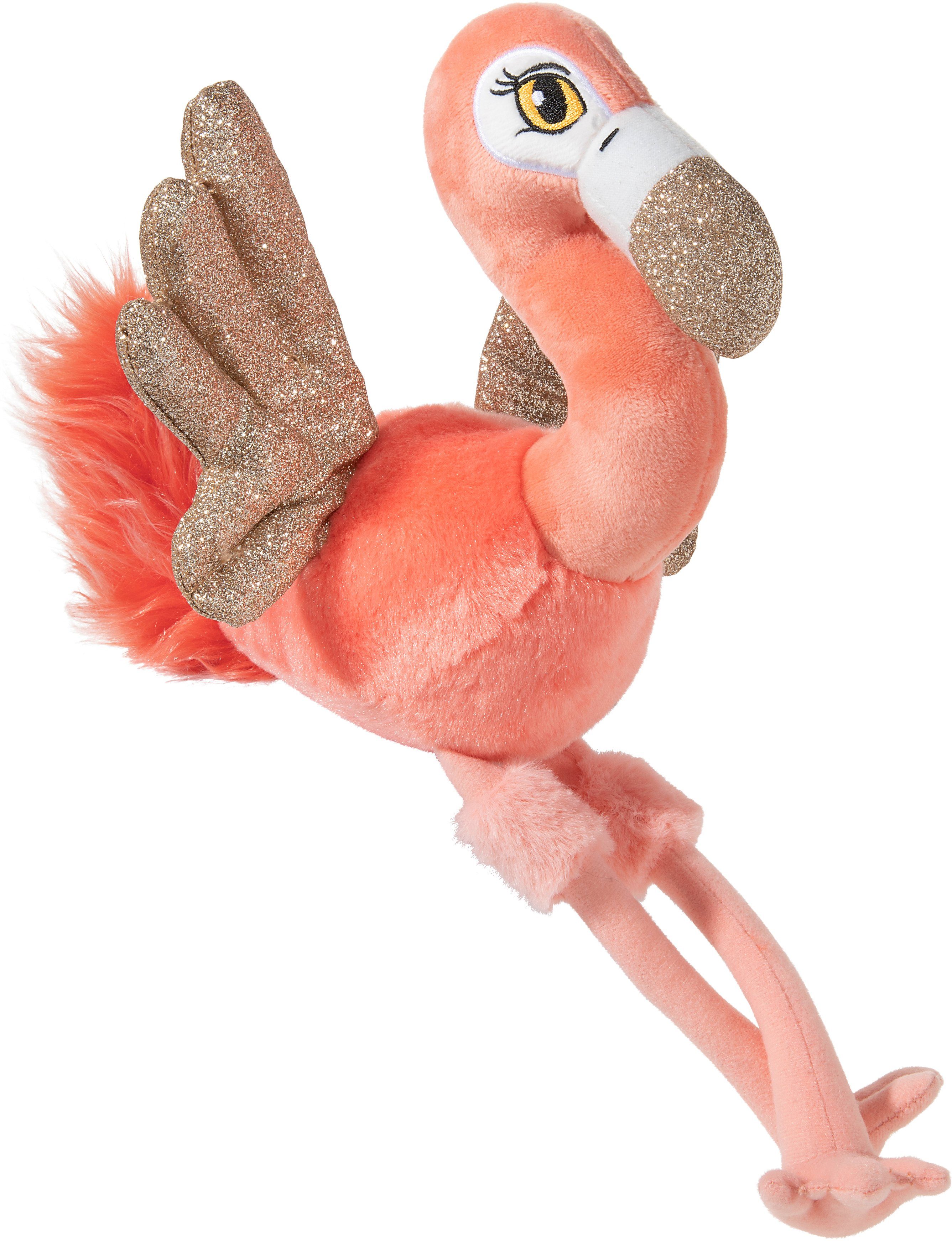 Heunec® Kuscheltier Wings, Flamingo, sitzend, mit goldenen Glitzerflügeln