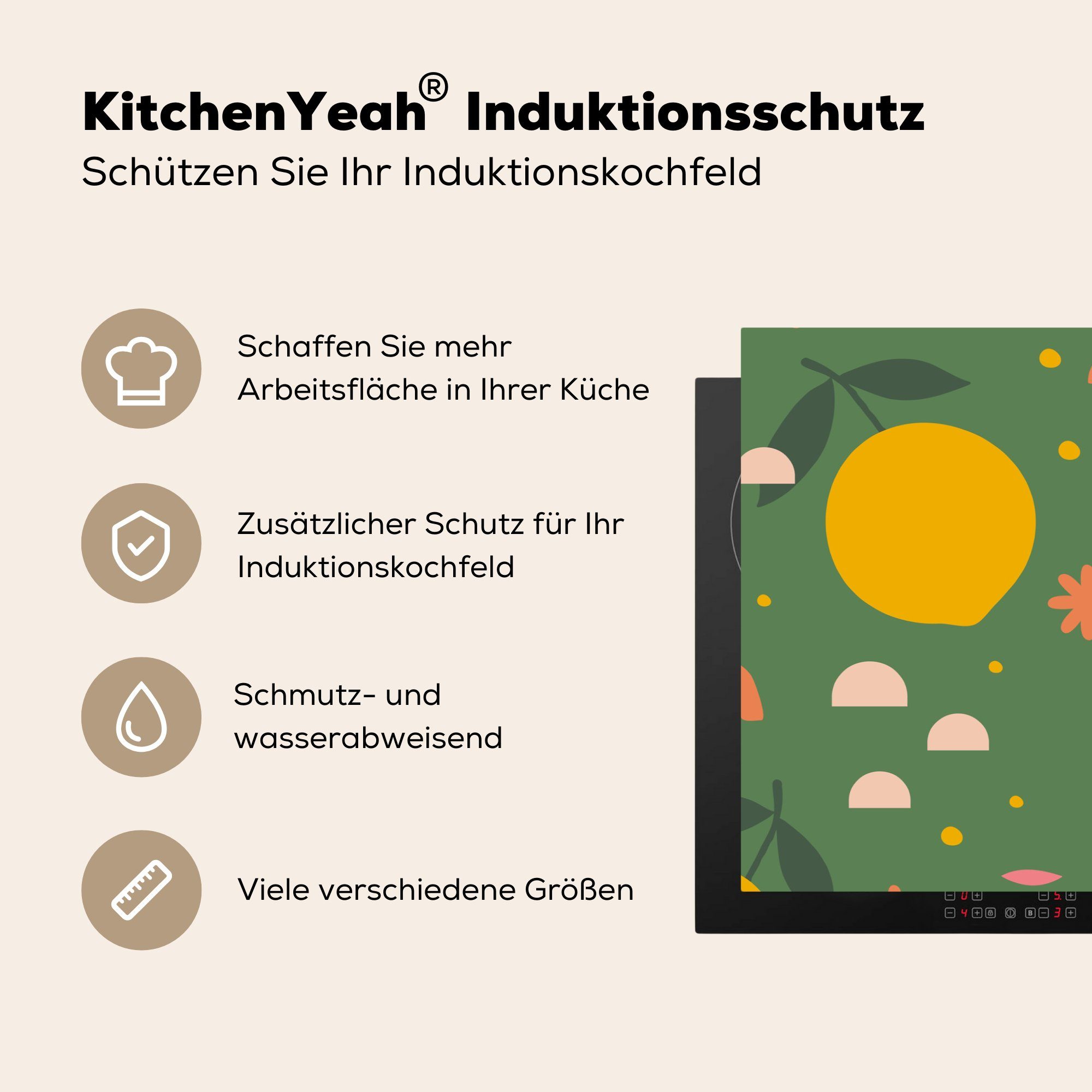 küche, Vinyl, Rosa cm, - Schutz - für (1 Ceranfeldabdeckung Induktionskochfeld tlg), MuchoWow 81x52 die Zitrone Herdblende-/Abdeckplatte Design,