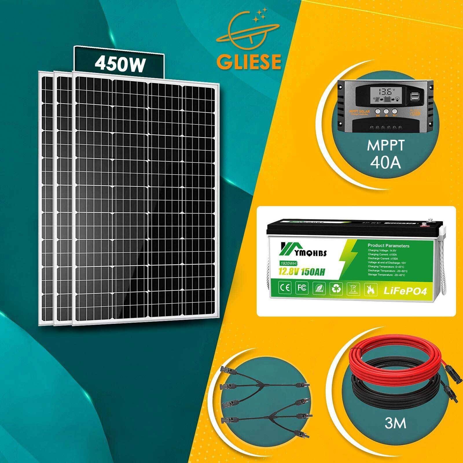 GLIESE Solarmodul 450W Solarpanel Kit 150Ah LiFePO4 Akku