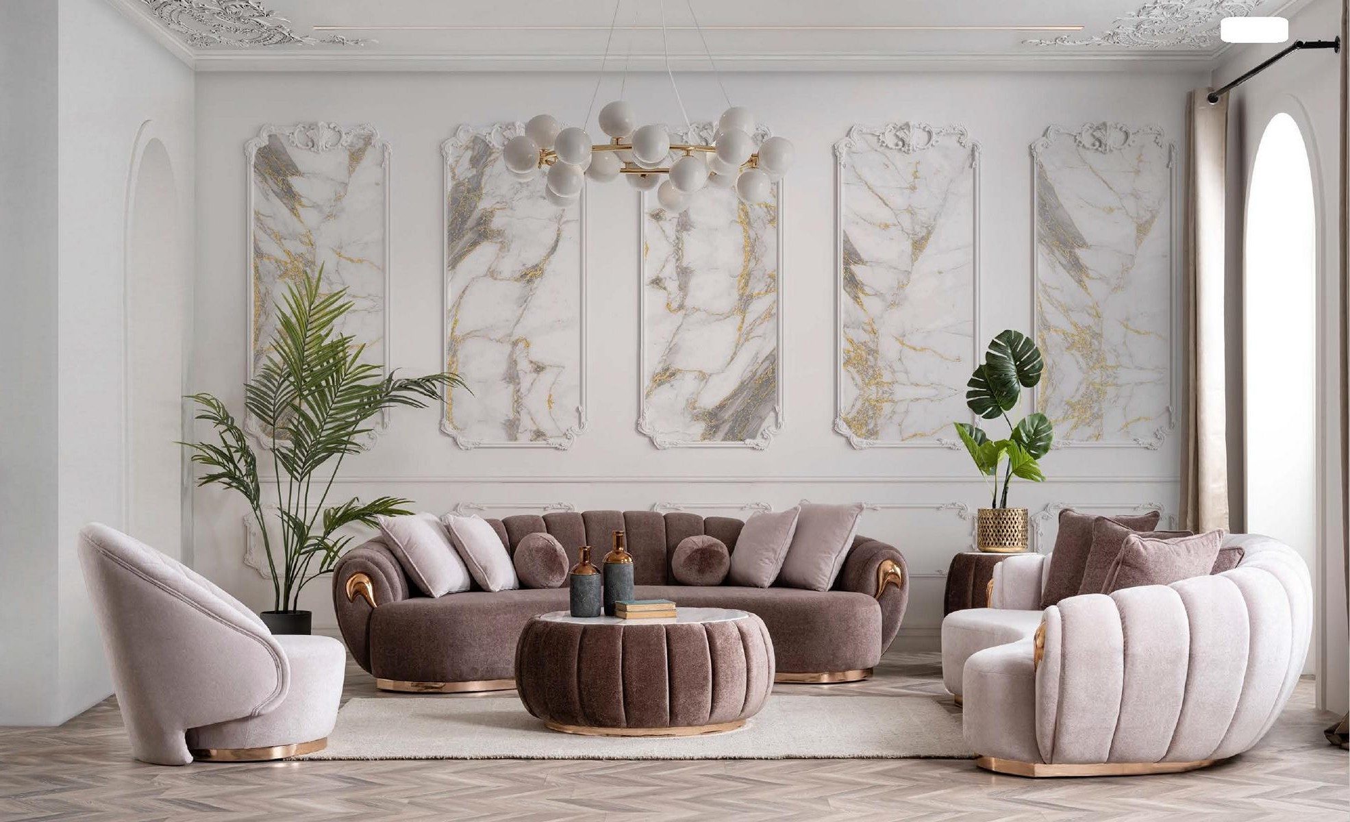 Xlmoebel Polstergarnitur Luxus Sofagarnitur 3+3+1 mit Tisch, halb runde Couchen 4tlg., (4-tlg), Made in Europa