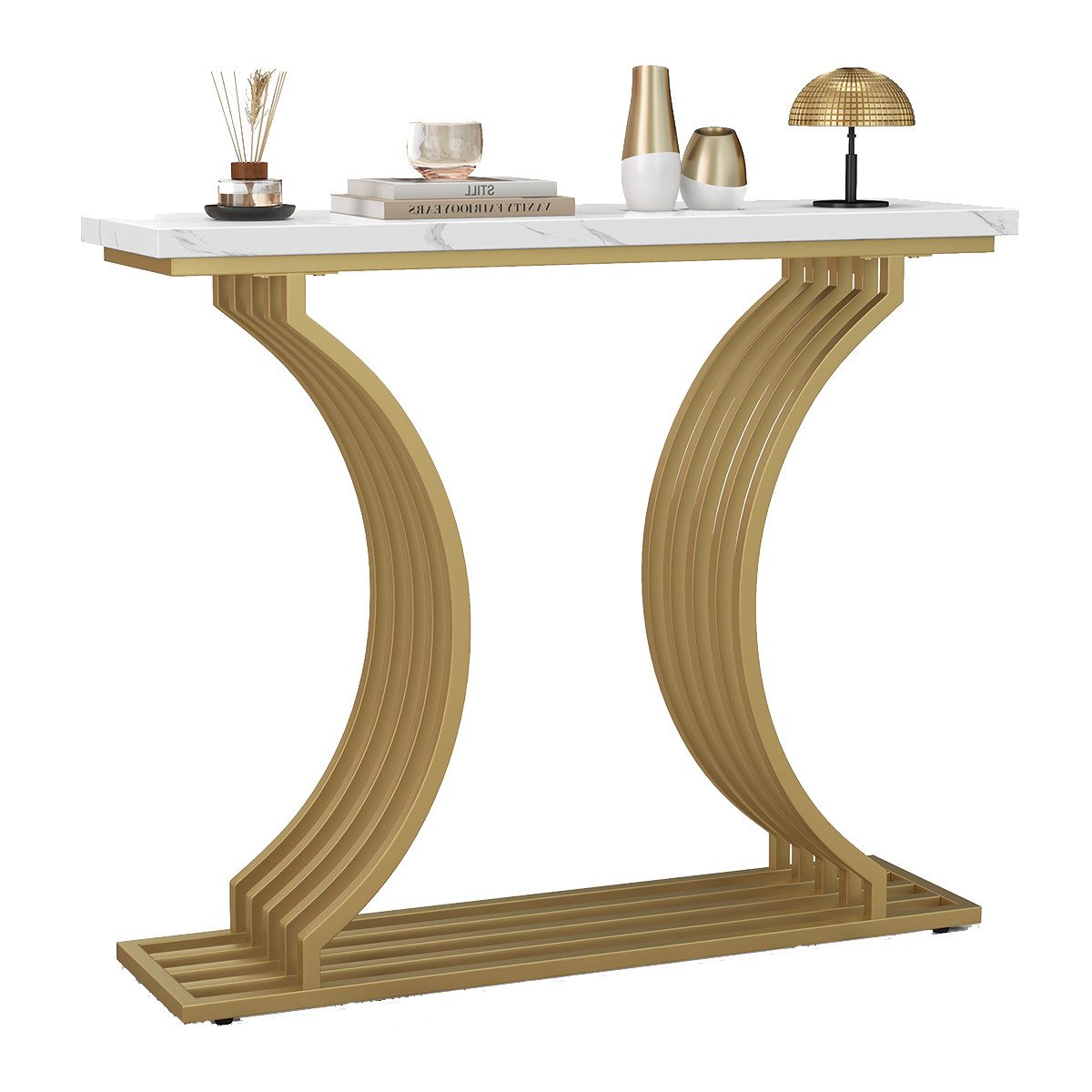 COSTWAY Konsolentisch, Gold, schmaler Flurtisch, marmor, mit Metallbeinen