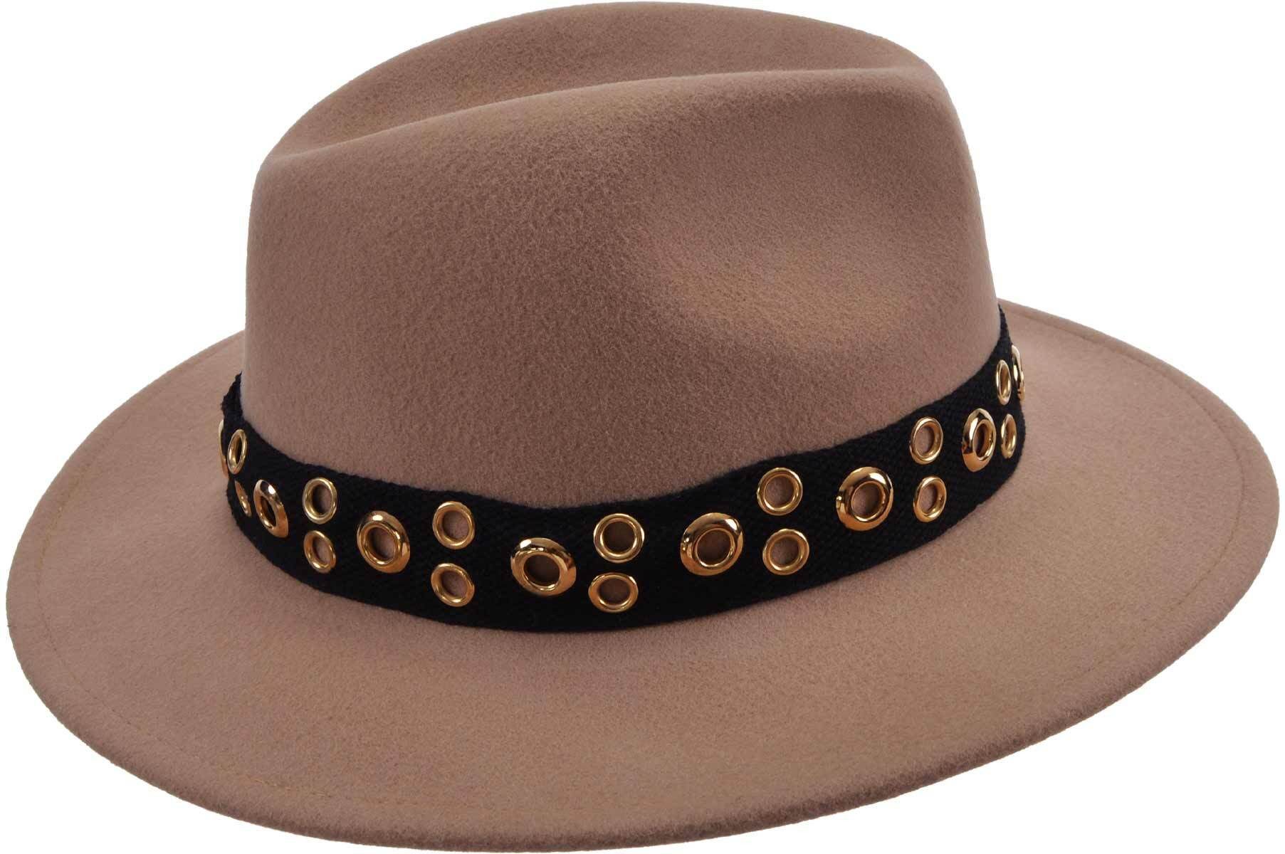 Seeberger Fedora Wollfilz Fedora mit Ösen Band 19873-0