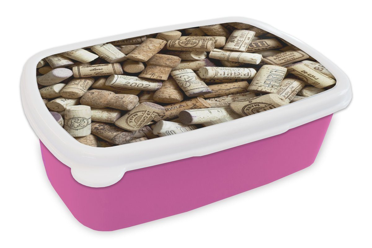 MuchoWow Lunchbox Eine große Menge an Korken, Kunststoff, (2-tlg), Brotbox für Erwachsene, Brotdose Kinder, Snackbox, Mädchen, Kunststoff rosa