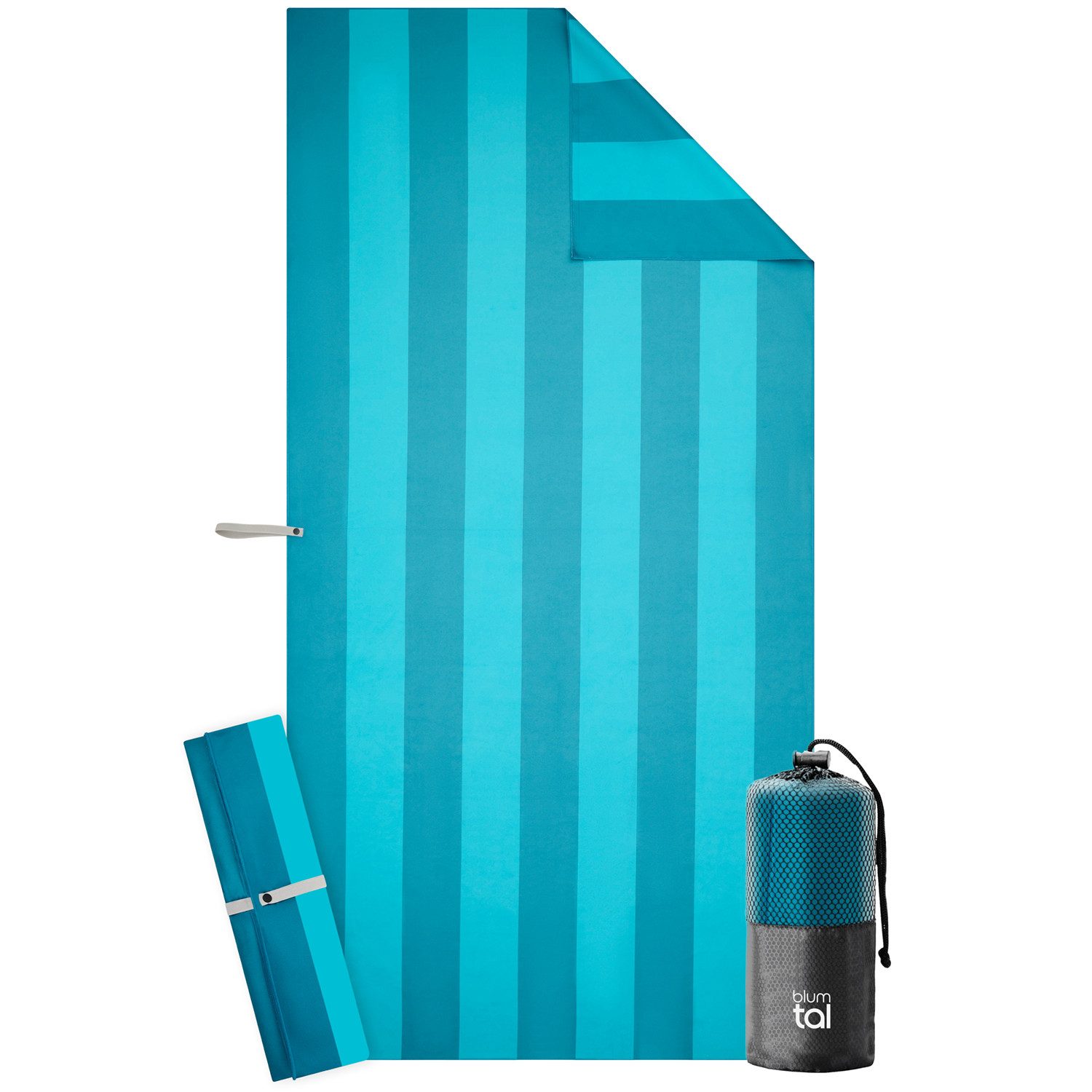 Blumtal Reisehandtuch Strandhandtuch 90x180 cm aus Mikrofaser - kompakt & schnelltrocknend, sandfrei mit Band - Mikrofaser Handtuch groß mit Wellen-Muster