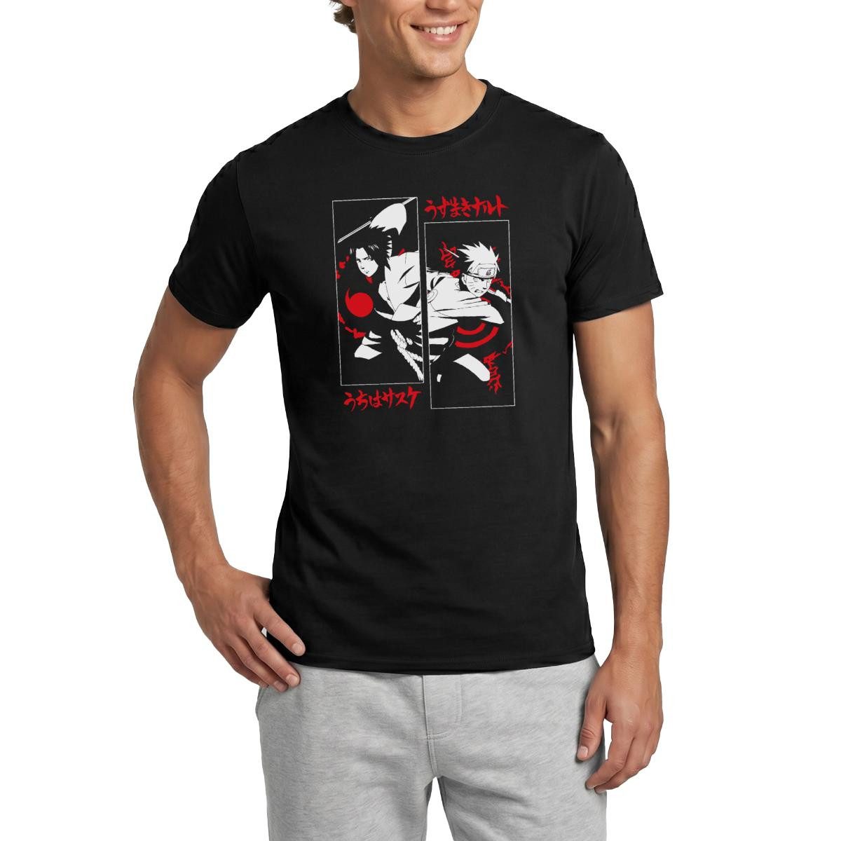 T-Shirt Naruto Shippuden Cooles Design Mit Sasuke & Naruto Männer T-Shirt