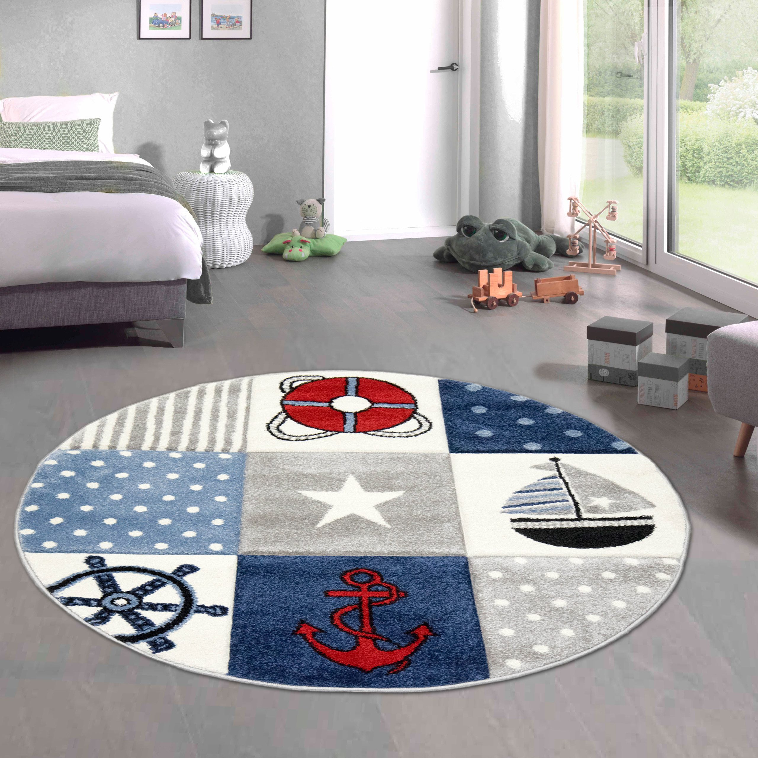 Carpetia Kinderteppich Verspieltes Motivdesign, rund, Höhe: 15 mm, pflegeleicht, strapazierfähig, handgearbeiteter Konturenschnitt