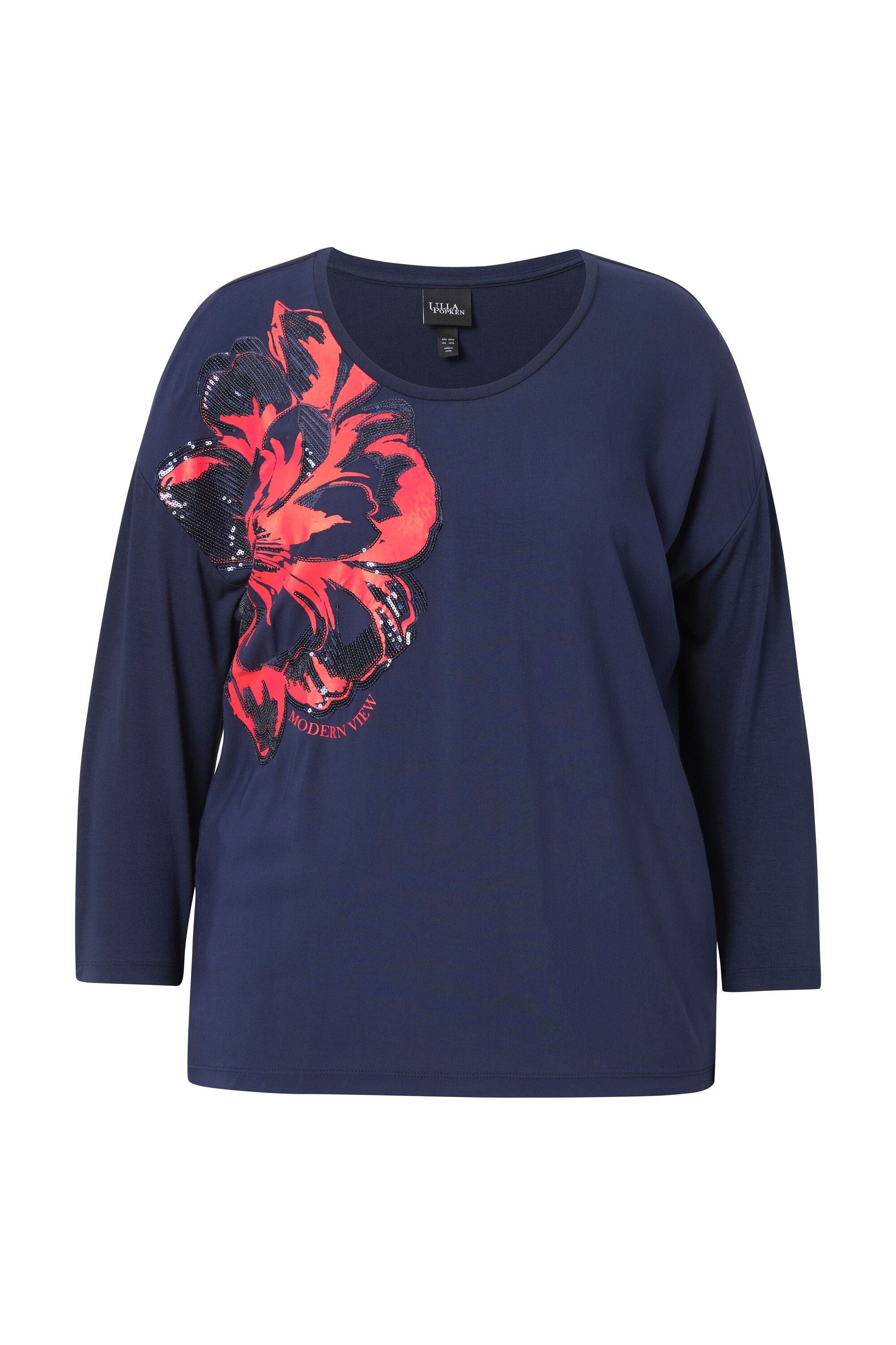 Ulla Popken T-Shirt Shirt Blüten-Applikation Oversized günstig online kaufen