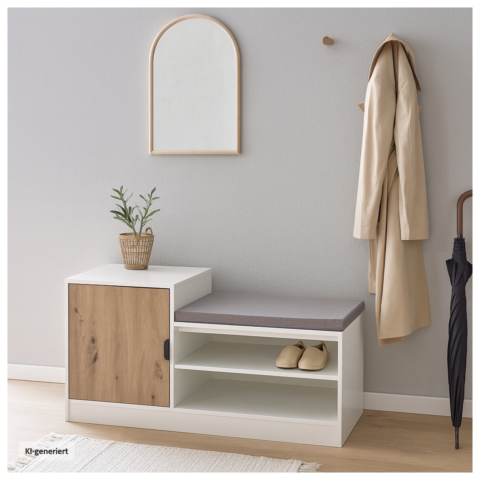 HTI-Living Schuhregal Schuhregal mit Sitzpolster Dana Weiß-Artisaneiche, Stück 1-tlg., Schuhschrank