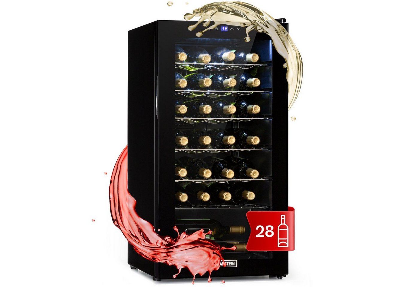Klarstein Weinkühlschrank Shiraz 28 Uno Weinkühlschrank 74 L 28 Flaschen 5-18 °C Touch, für 28 Standardflaschen á 0,75l,Wein Flaschenkühlschrank Weintemperierschrank Weinschrank Kühlschrank