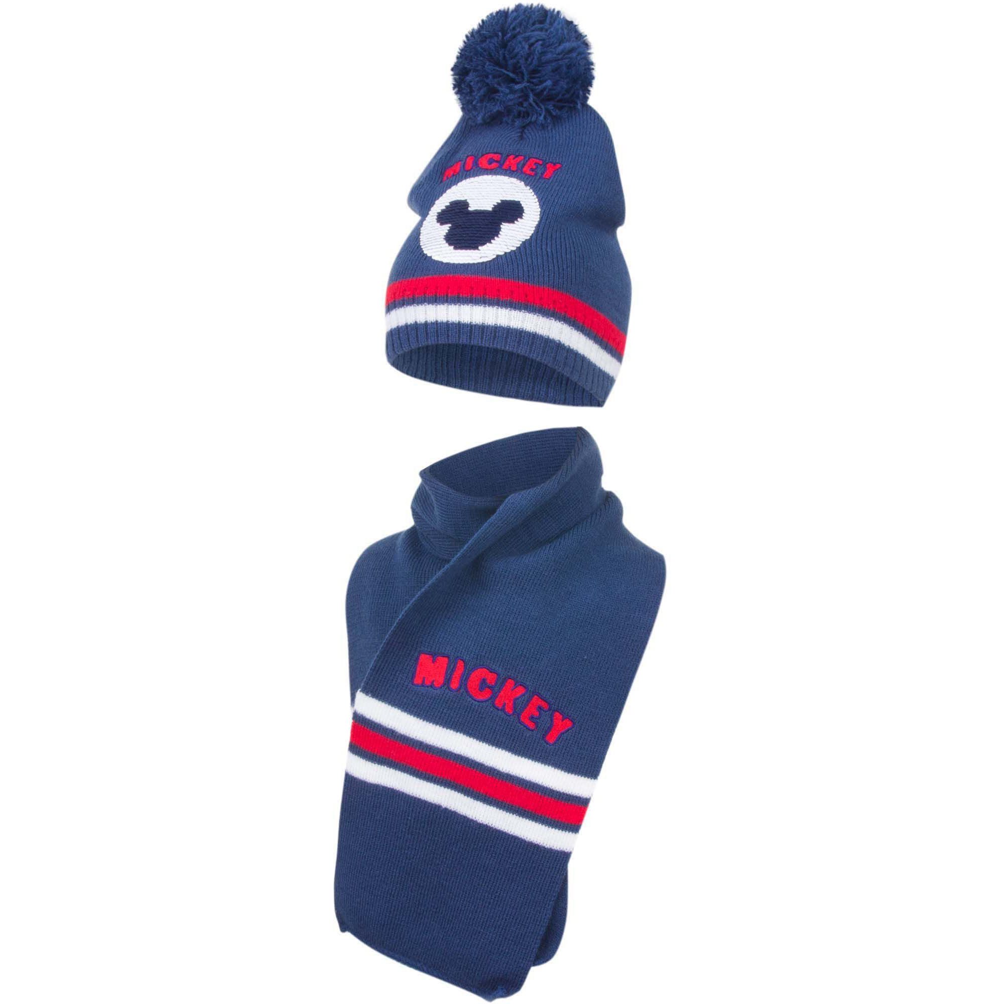 Disney Mickey Mouse Bommelmütze Mickey Maus Mütze und Schal Set für Babys Kuscheliger Schutz im Winter