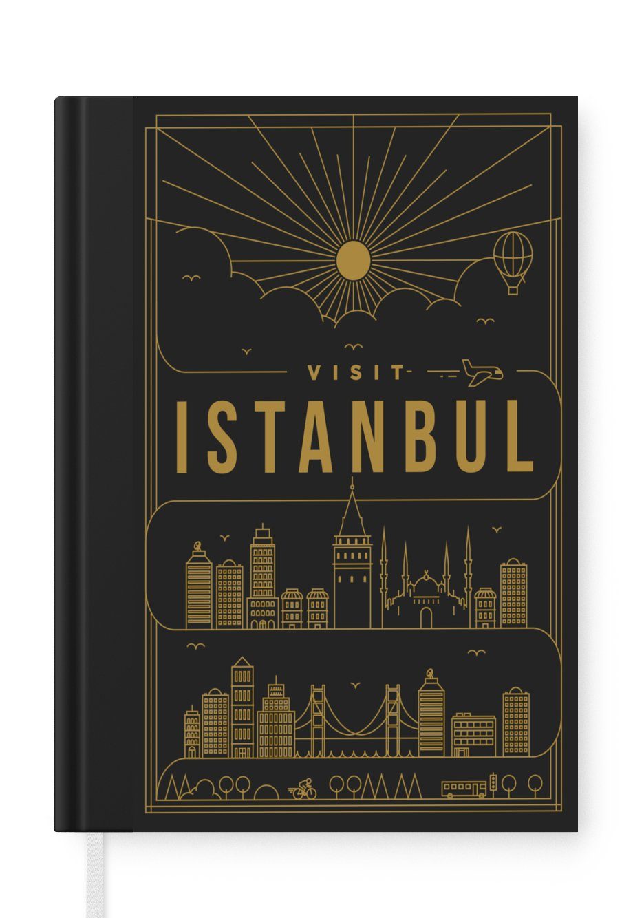 MuchoWow Notizbuch Stadtbild Istanbul - schwarz, Journal, Merkzettel, Tagebuch, Notizheft, A5, 98 Seiten, Haushaltsbuch