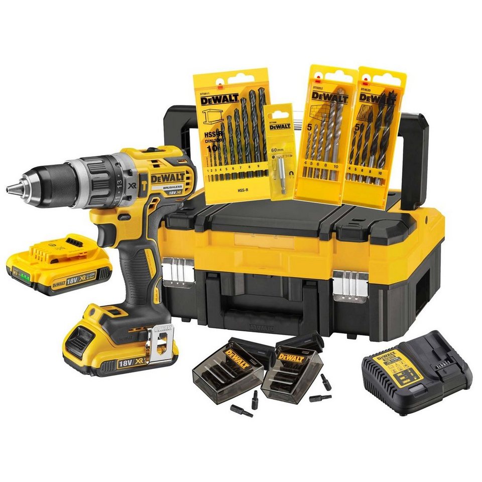 DeWalt Akku-Schlagbohrschrauber DeWALT Akku-Schlagbohrschrauber DCK796D2T-QW  18V 2Ah Akkuschrauber, 18 V, (Set), inkl. Ladegerät & 2x Akku, Optimal  abgestimmtes 2-Gang-Vollmetallgetriebe für perfekte Kraftübertragung