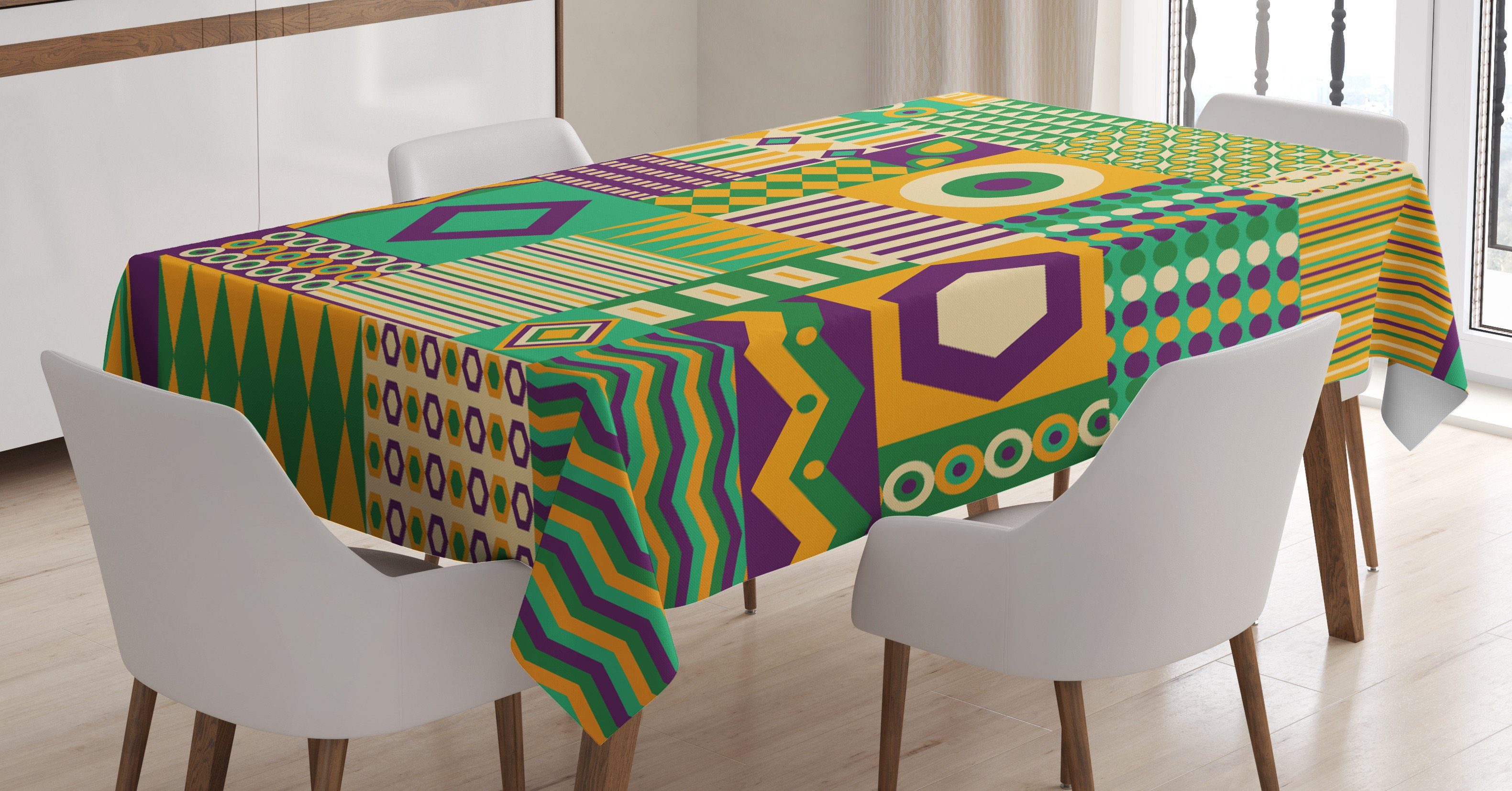 Abakuhaus Tischdecke Farbfest Waschbar Für den Außen Bereich geeignet Klare Farben, aztekisch Triangles und Square
