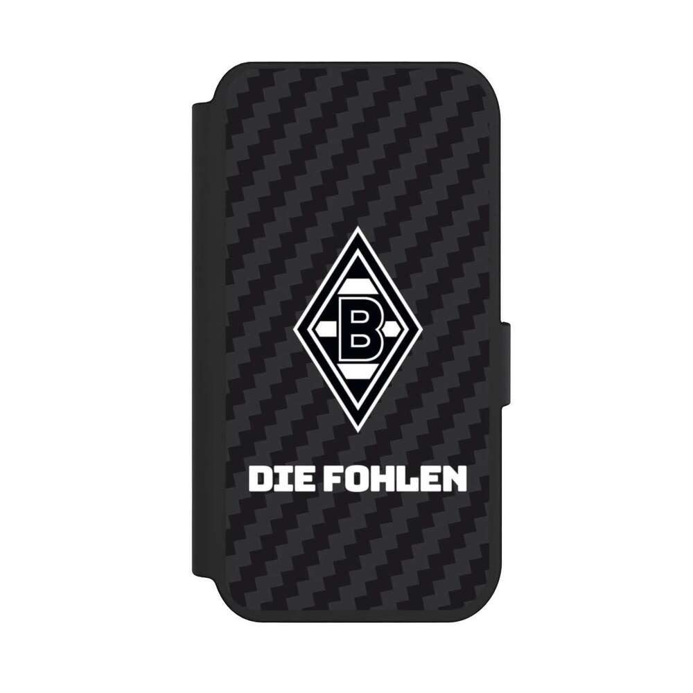 NIVOCASE Handyhülle Borussia Mönchengladbach Carbon Gladbach Die Fohlen Carbon, Apple iPhone 14 Pro Klapphülle Handyhülle aus Kunst Leder