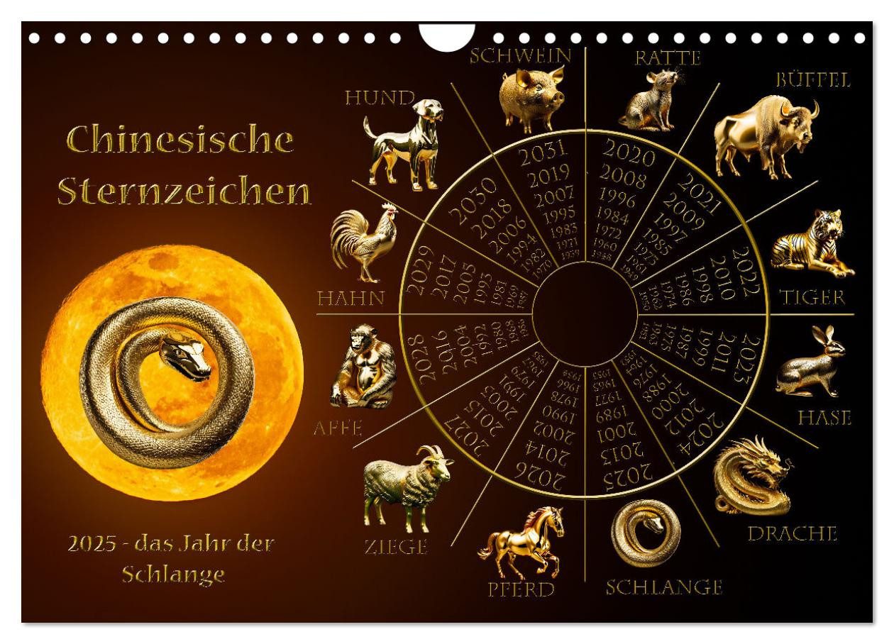 CALVENDO Wandkalender Chinesische Sternzeichen (Wandkalender 2026 DIN A4 quer), CALVENDO Mon