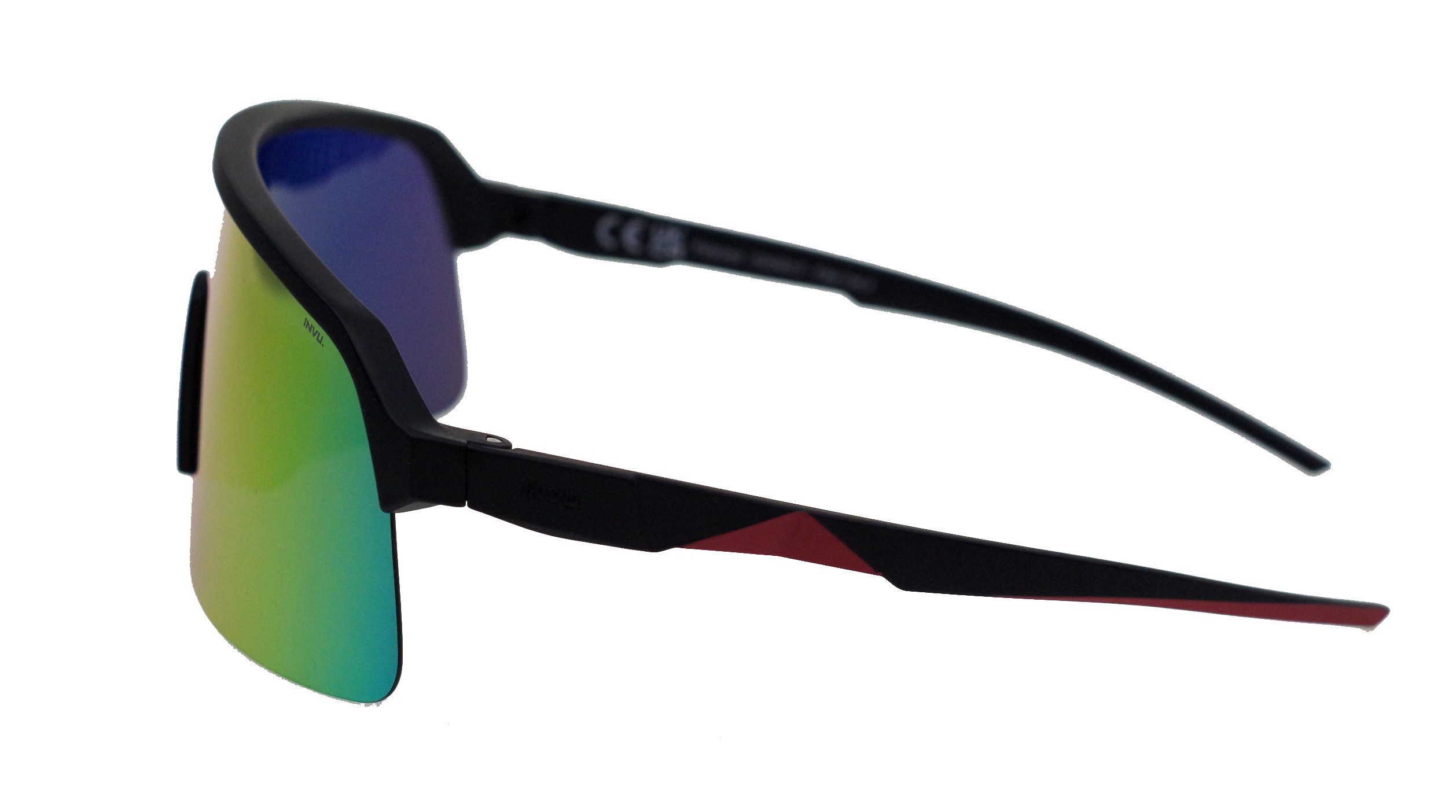 INVU Sonnenbrille Radbrille Premium matt schwarz, Spiegel rot