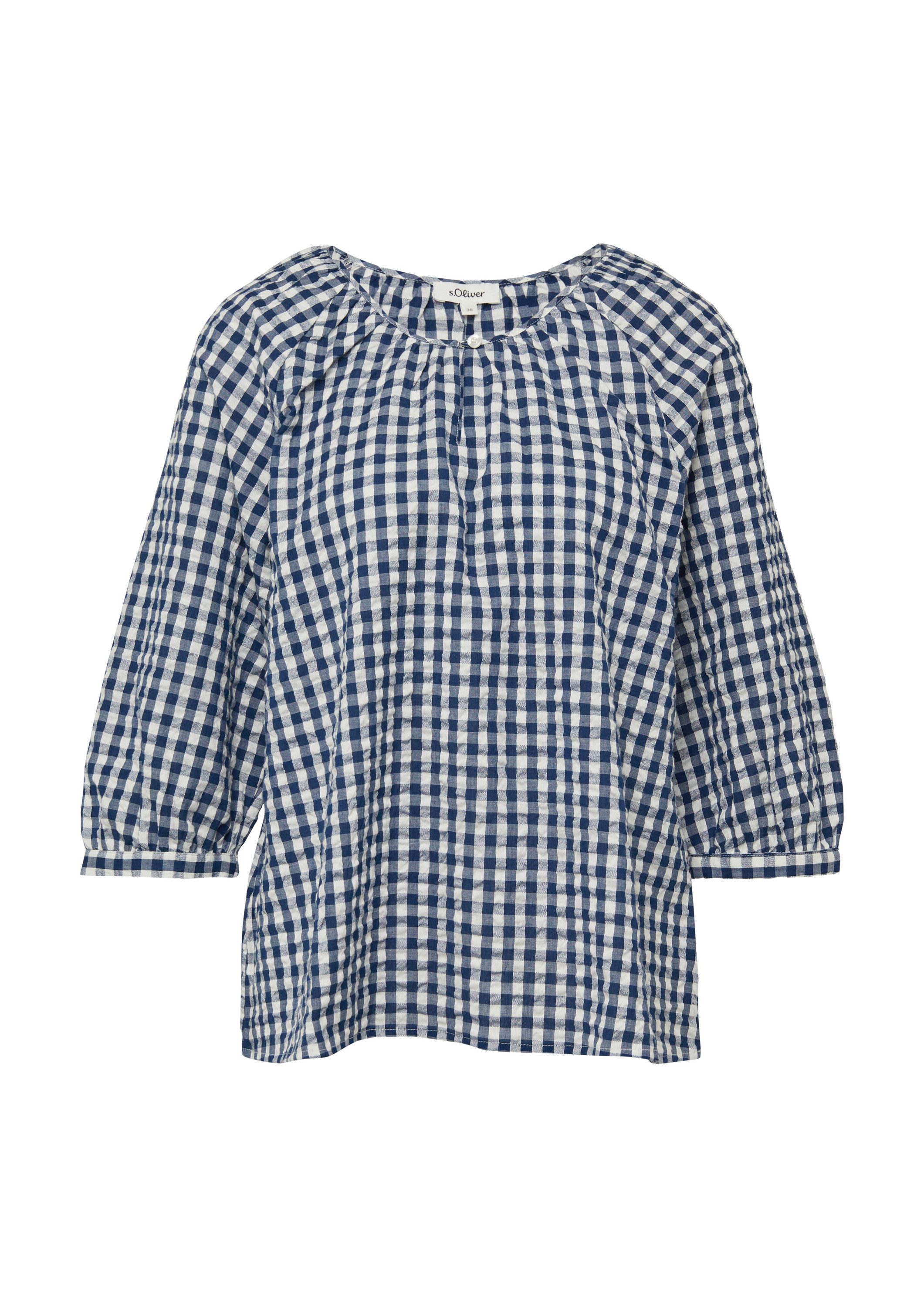 s.Oliver Kurzarmbluse Bluse Seersucker-Bluse mit 3/4-Ärmeln und Raffung günstig online kaufen