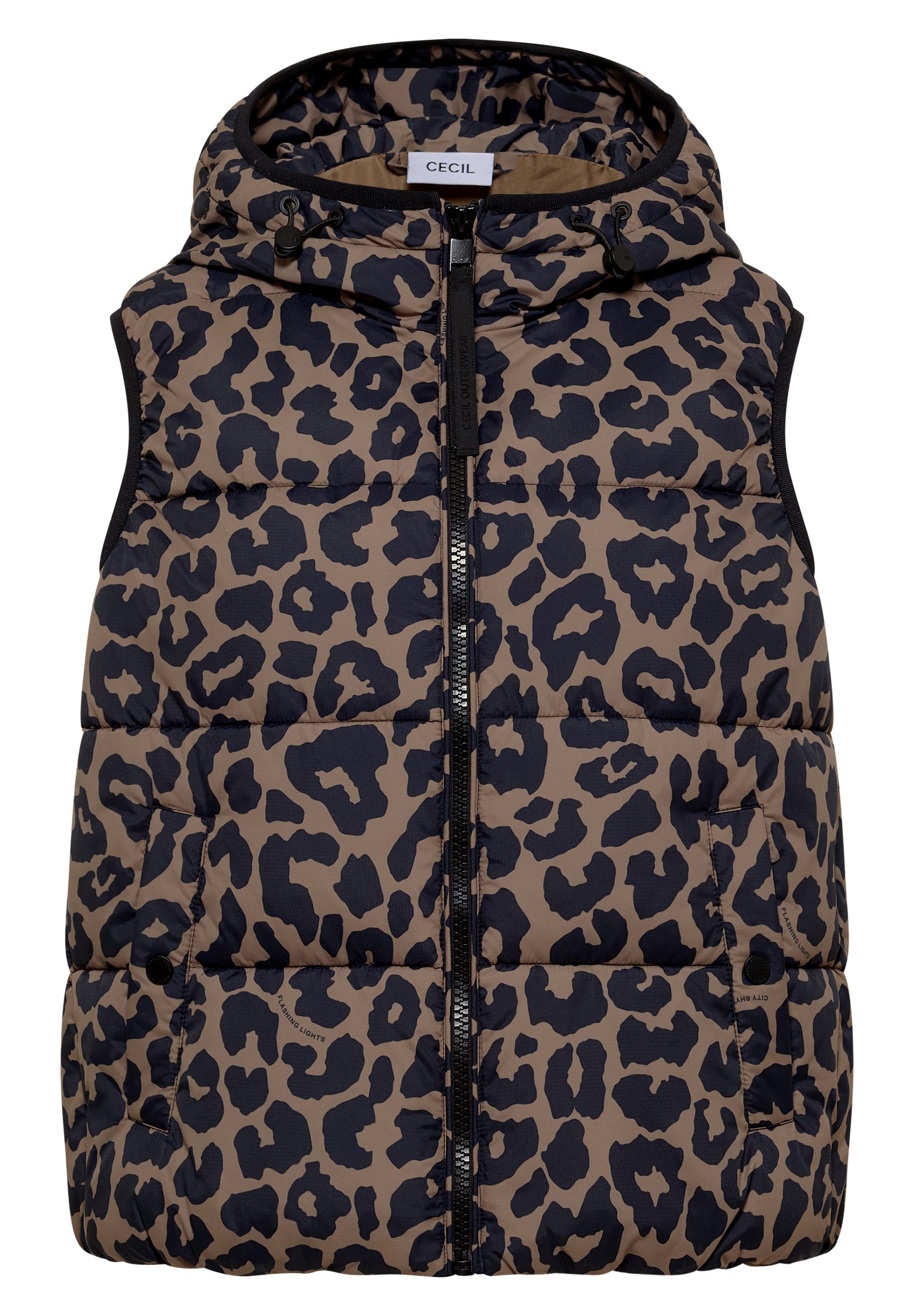 CECIL Steppweste Kapuze mit Kordelzug, Elastiksaum, Animal-Print