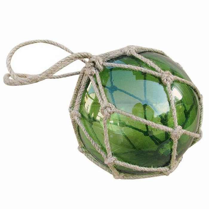 Linoows Dekoobjekt Fischernetz Kugel Fischerkugel aus Glas im Netz Grün 15 cm