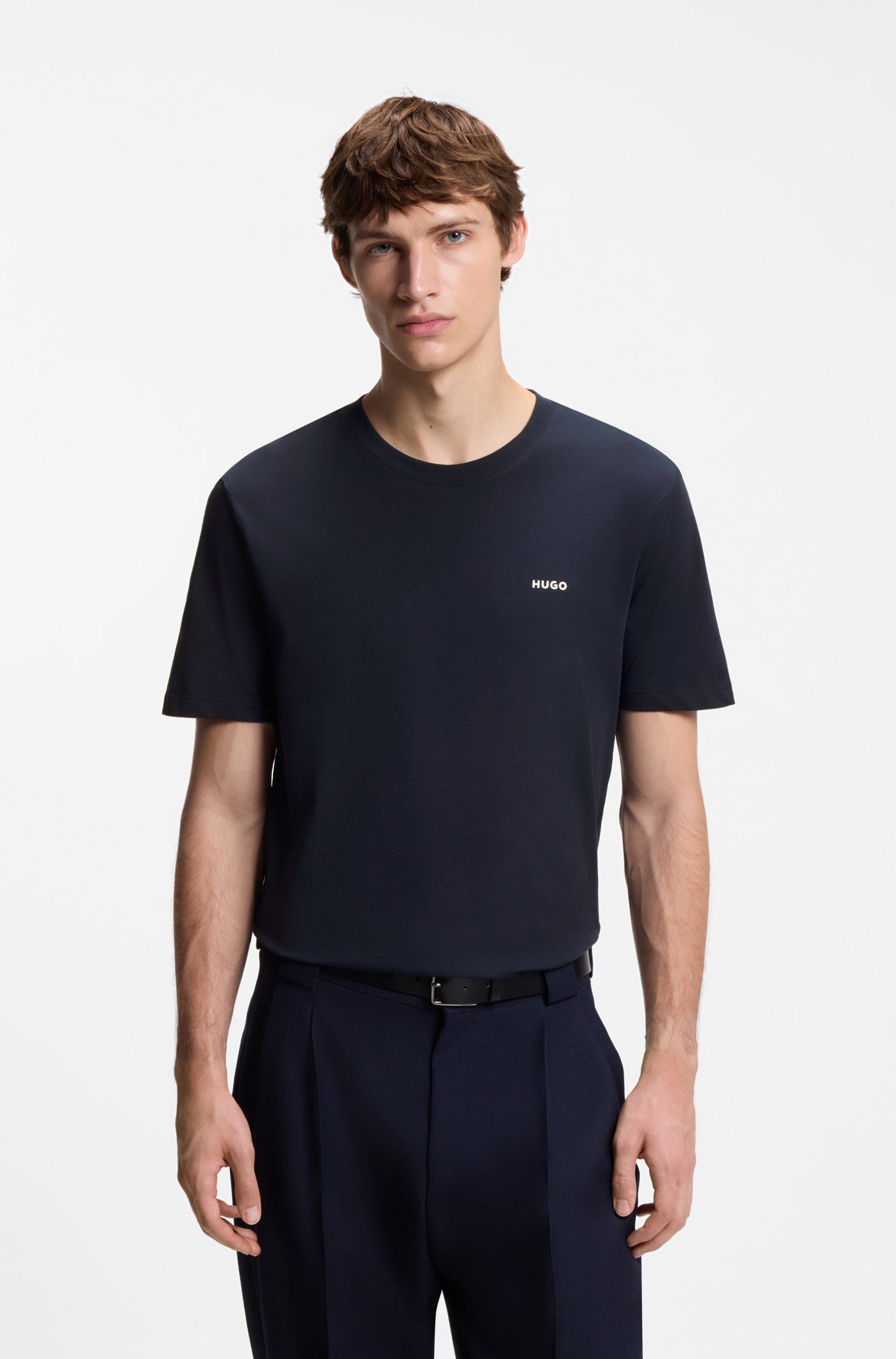 HUGO T-Shirt Dero Rundhalsausschnitt, Regular Fit, Basic Must Have – Bild 3 von 5