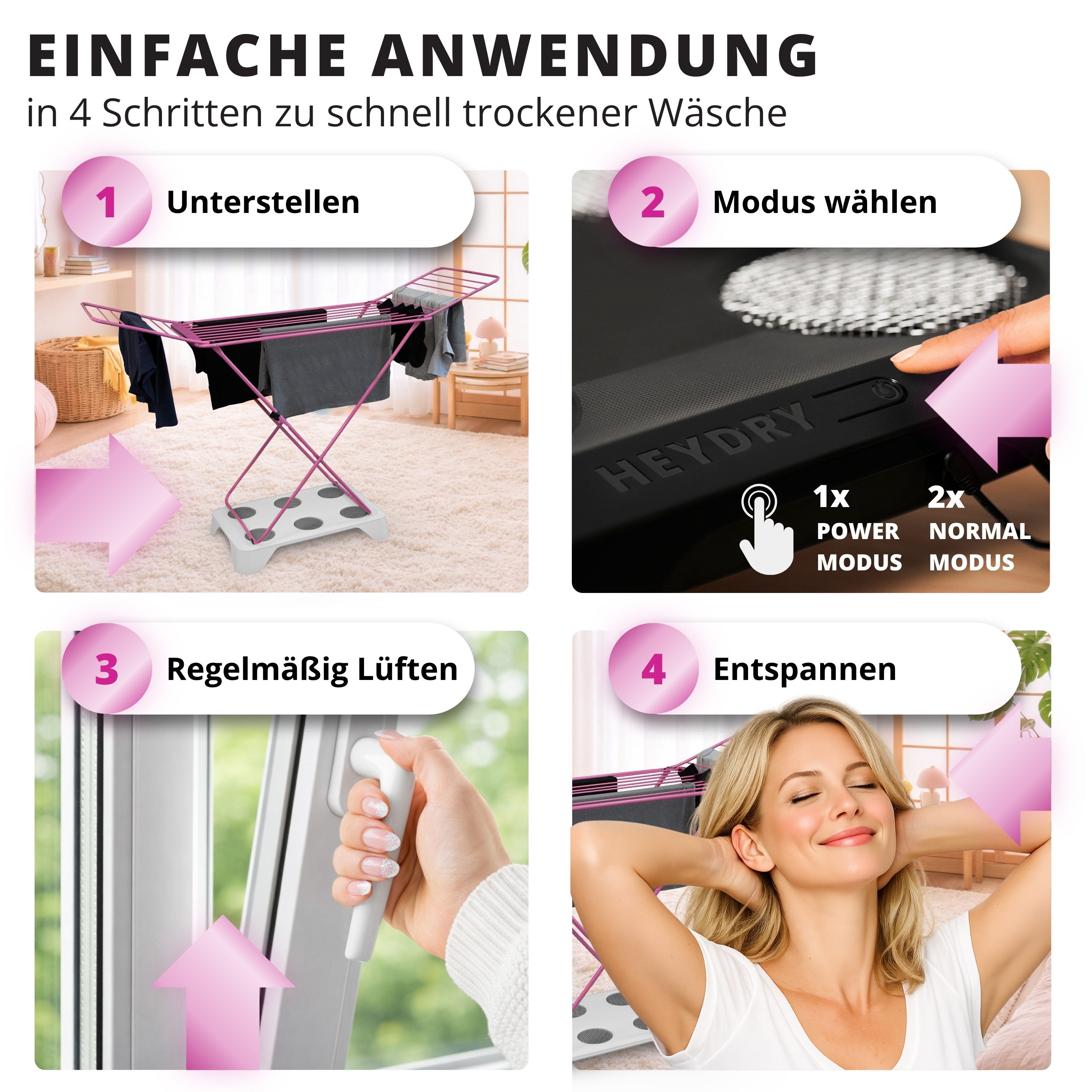 HEYDRY Elektrischer Wäschetrockner HEYDRY Lüfter für Wäscheständer, schnell & energiesparend trocknen, Made in Germany, mobiler Ventilator – Bild 4 von 5