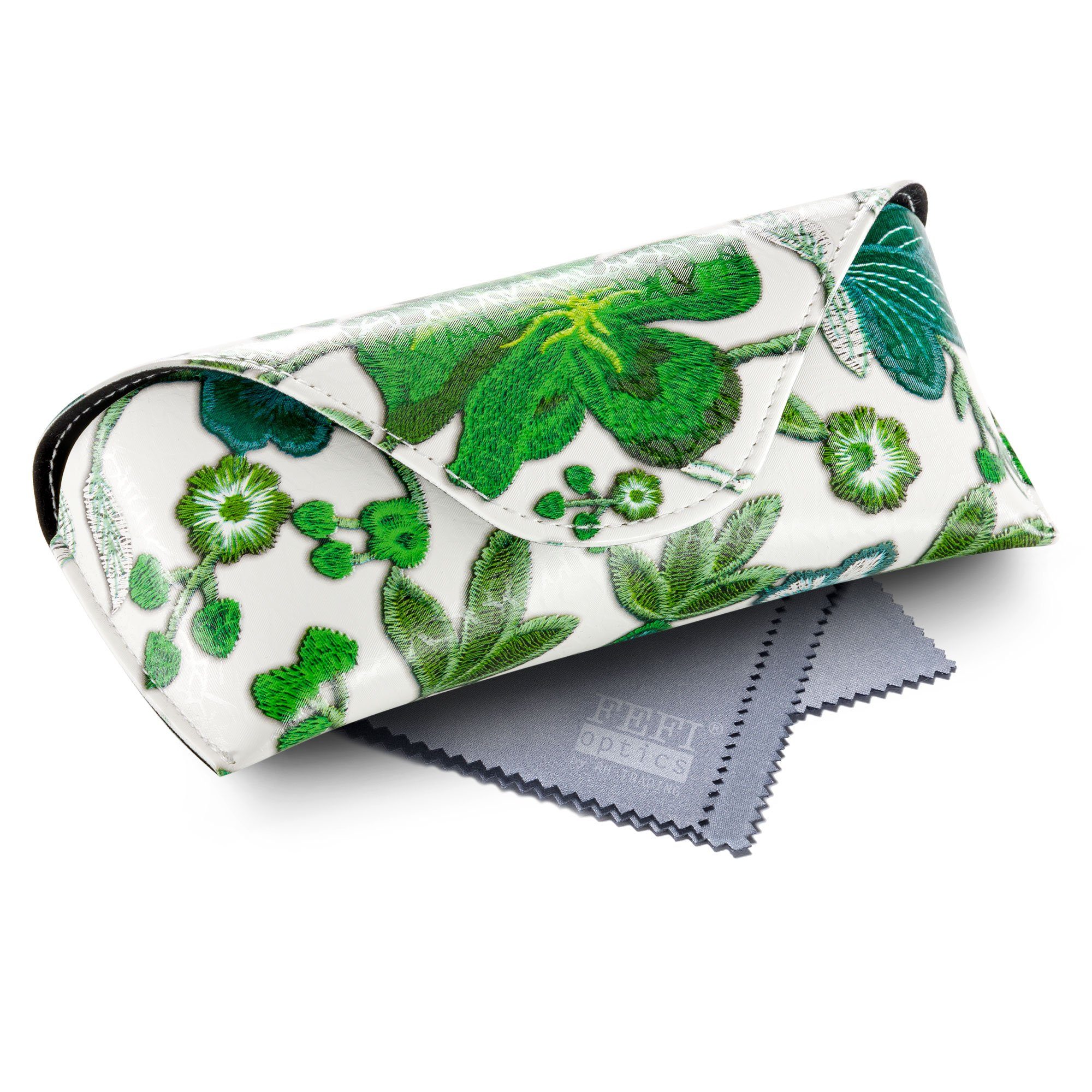 FEFI Brillenetui - blumiges Sonnenbrillen Etui, Set aus 1 Etui + hochwertigem Mikrofasertuch