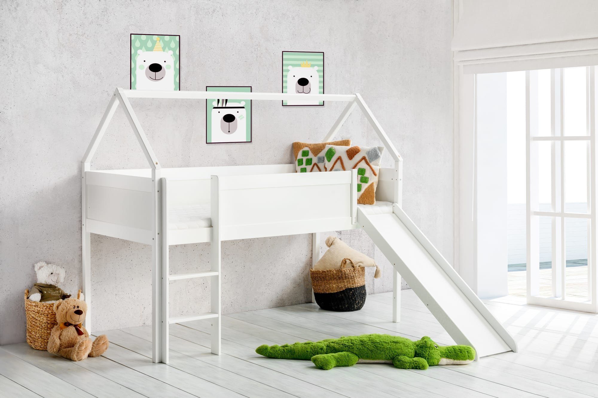 Homeline Etagenbett Hausbett Etagenbett Kinderbett Weiss günstig online kaufen