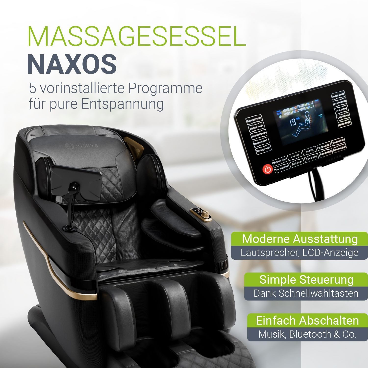 Juskys Massagesessel Naxos, Ganzkörpermassage, 5 Programme, Wärmefunktion, Airbag-Massage