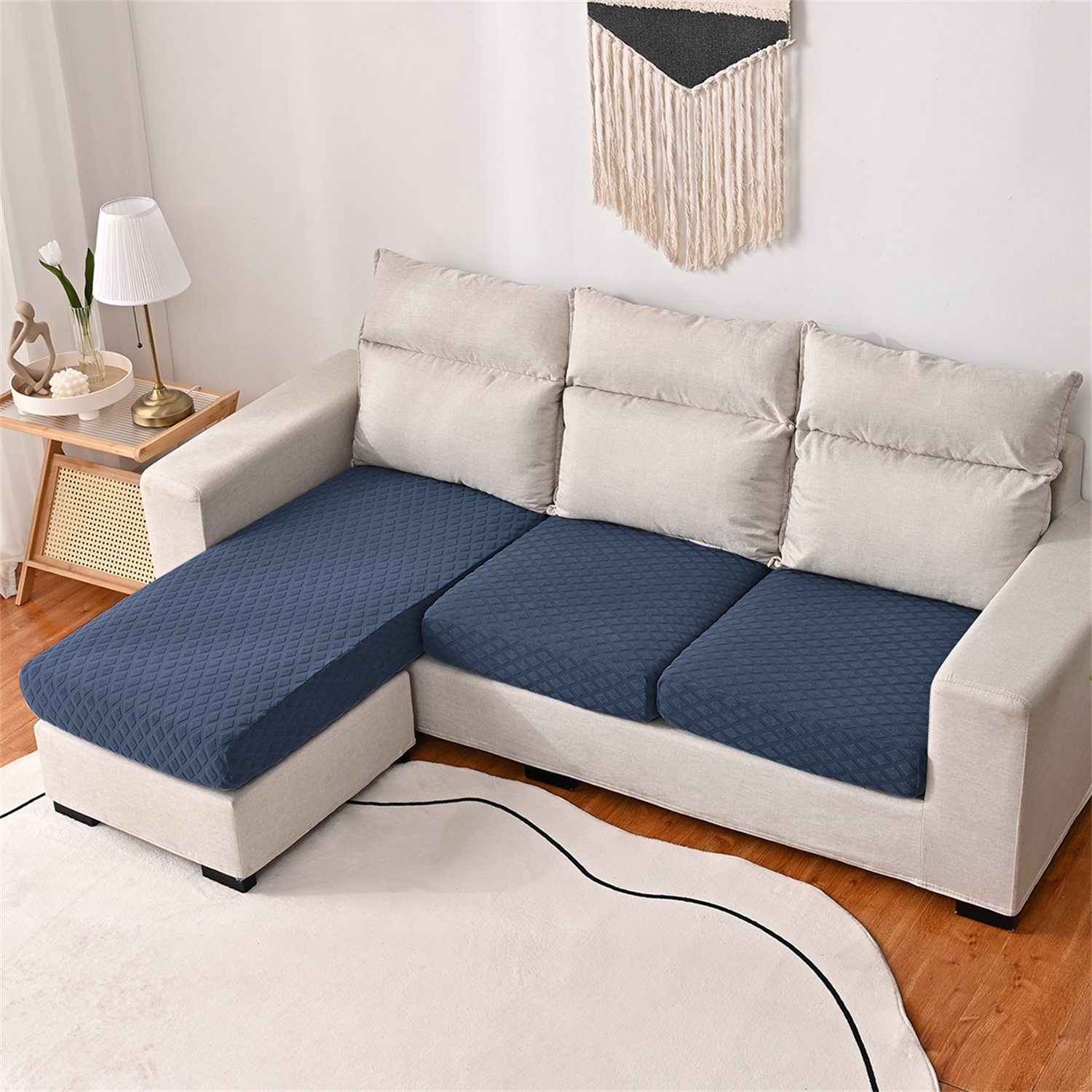 3DMuster Sofa-Sitzbezug wasserfest HOMEIDEAS, elastischer mit Navy Sofahusse, Blau