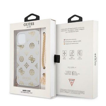Guess Handyhülle iPhone 13 Mini Case mit Anhänger Hardcase Kunststoff gold 5,4 Zoll, Kantenschutz