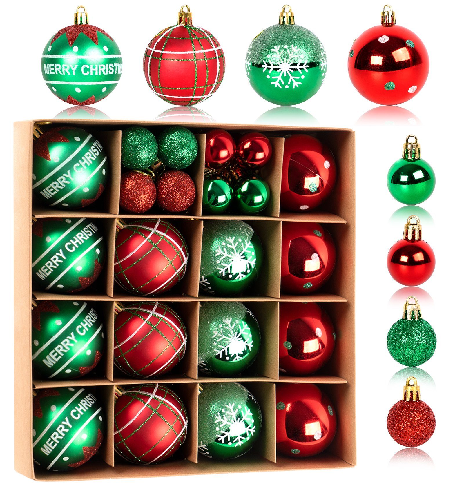 Ornamente (30-tlg), Homewit Set Rot Weihnachten Weihnachtskugeln Dekoration Glitzernd und Christbaumsdeko Grün Christbaumschmuck Glänzend Christbaumkugeln