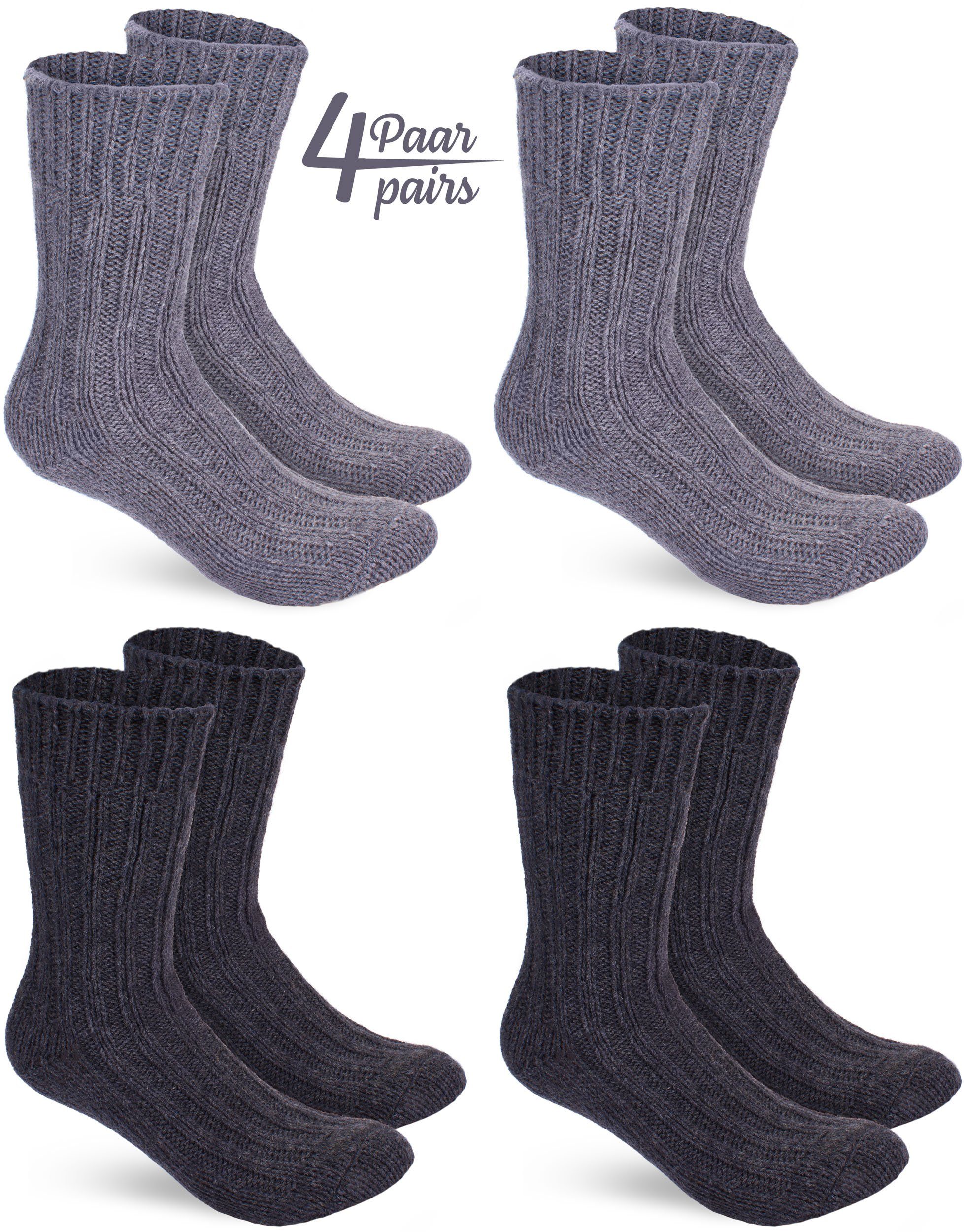 BRUBAKER Socken Wollsocken für - Damen Anthrazit Grau mit Flauschiges Schafwolle und Wintersocken Herren Set Winter Thermosocken Stricksocken) Warme (4-Paar, und Set