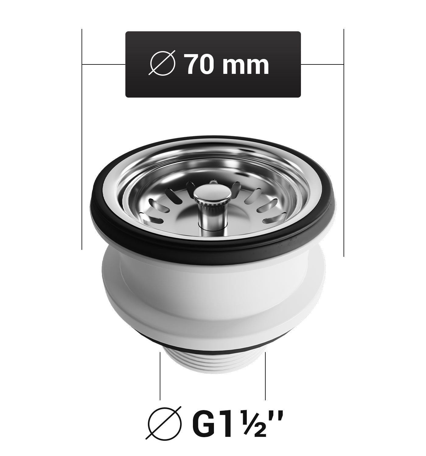 Thumbnail - AQUADE Siebventil Siebkorbventil Ø70mm, unverschließbar für Spüle