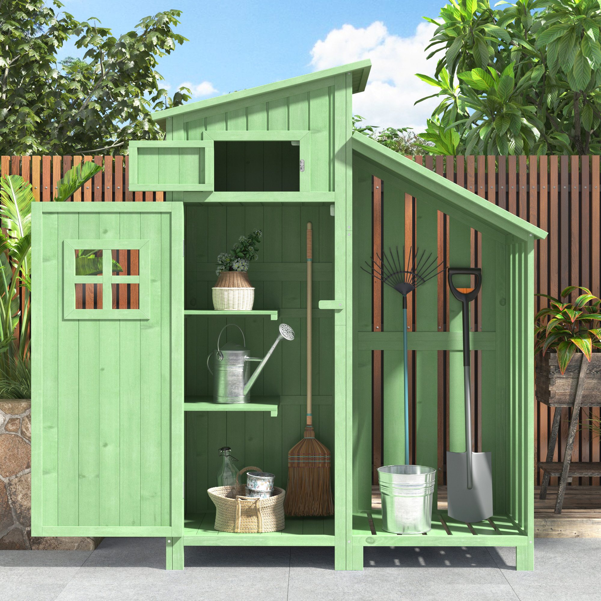 CHICFURN Gerätehaus Gartenschrank aus Holz, Geräteschrank mit Stauraum, BxT: 124,50x46,00 cm, (Packung, 1 St), 124×46×174 cm, Grün