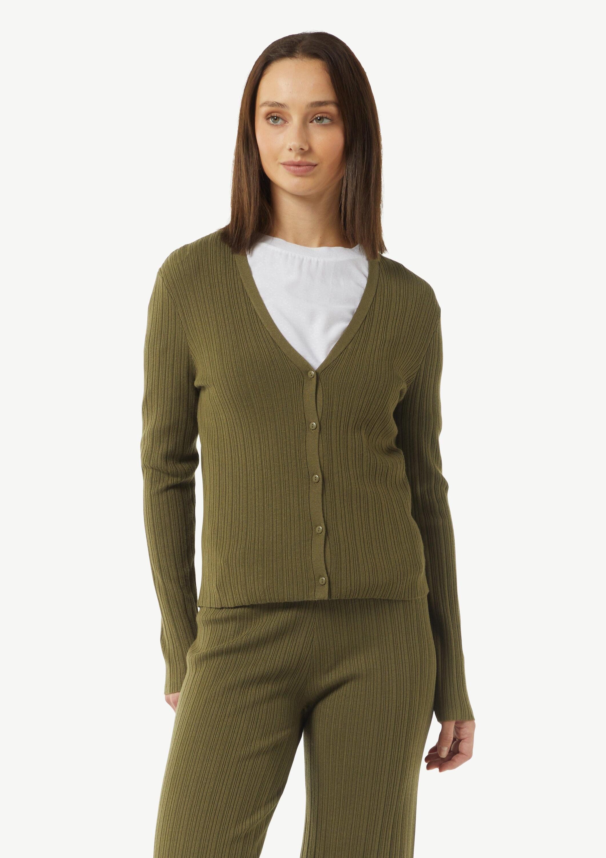 comma Cardigan Strickjacke Gerippte Strickjacke im Slim Fit (1-tlg)