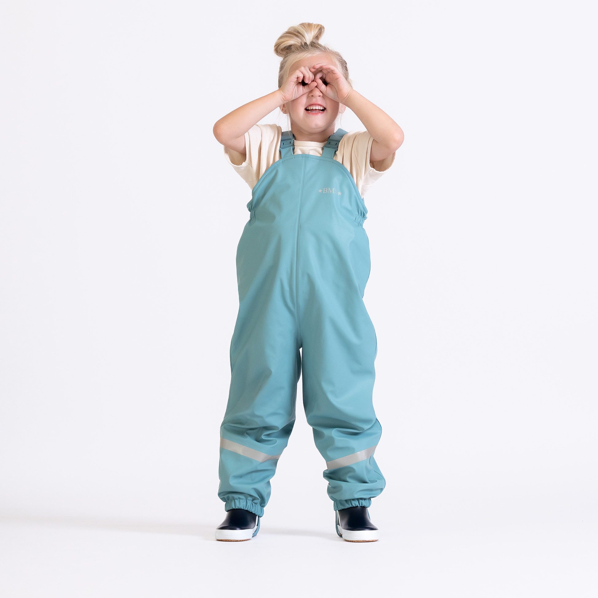 BMS Regen- und Matschlatzhose mit Fleece gefütterte Thermo-Regenlatzhose mitwachsend durch verstellbare Hosenträger