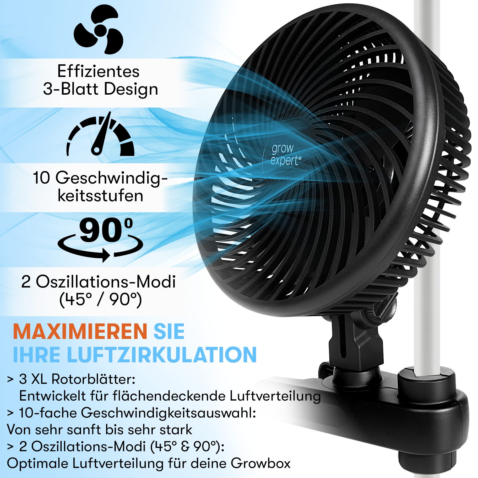 Grow Expert Wandventilator Oszillierender Grow Clip günstig online kaufen