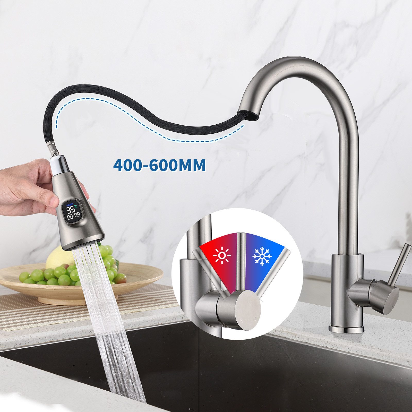 HOMELIVE Spültischarmatur mit brause ausziehbar 360° Küchenarmatur LED Digi günstig online kaufen