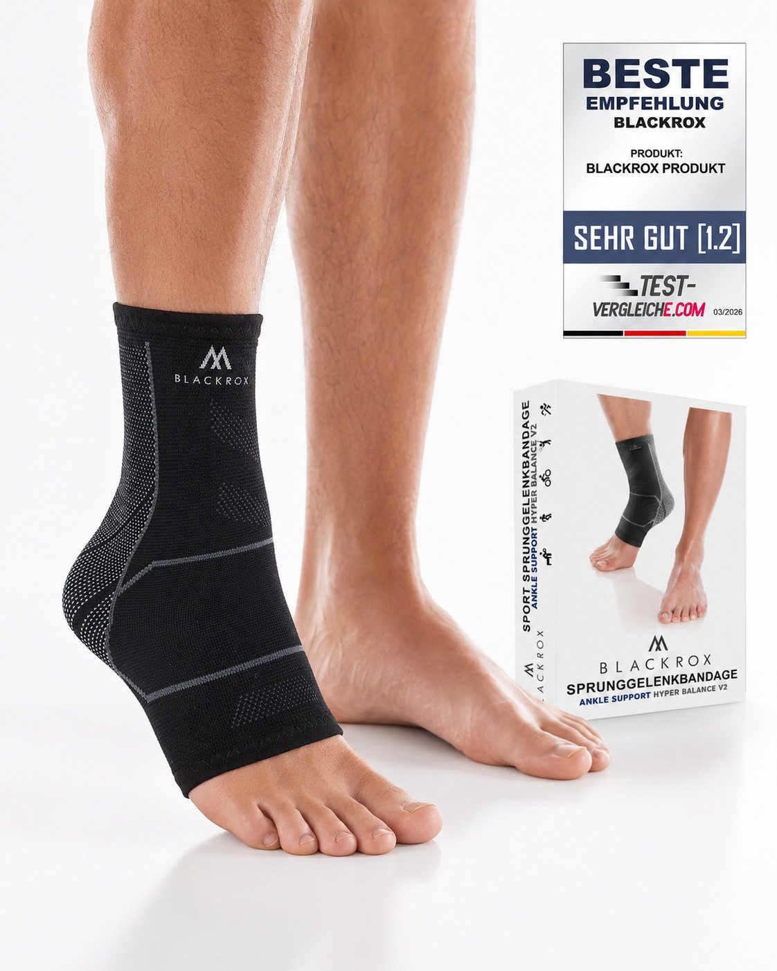 BLACKROX Sprunggelenkbandage [Vergleichssieger 2026] HYPER BALANCE V2, Gr. S-XL, Damen und Herren
