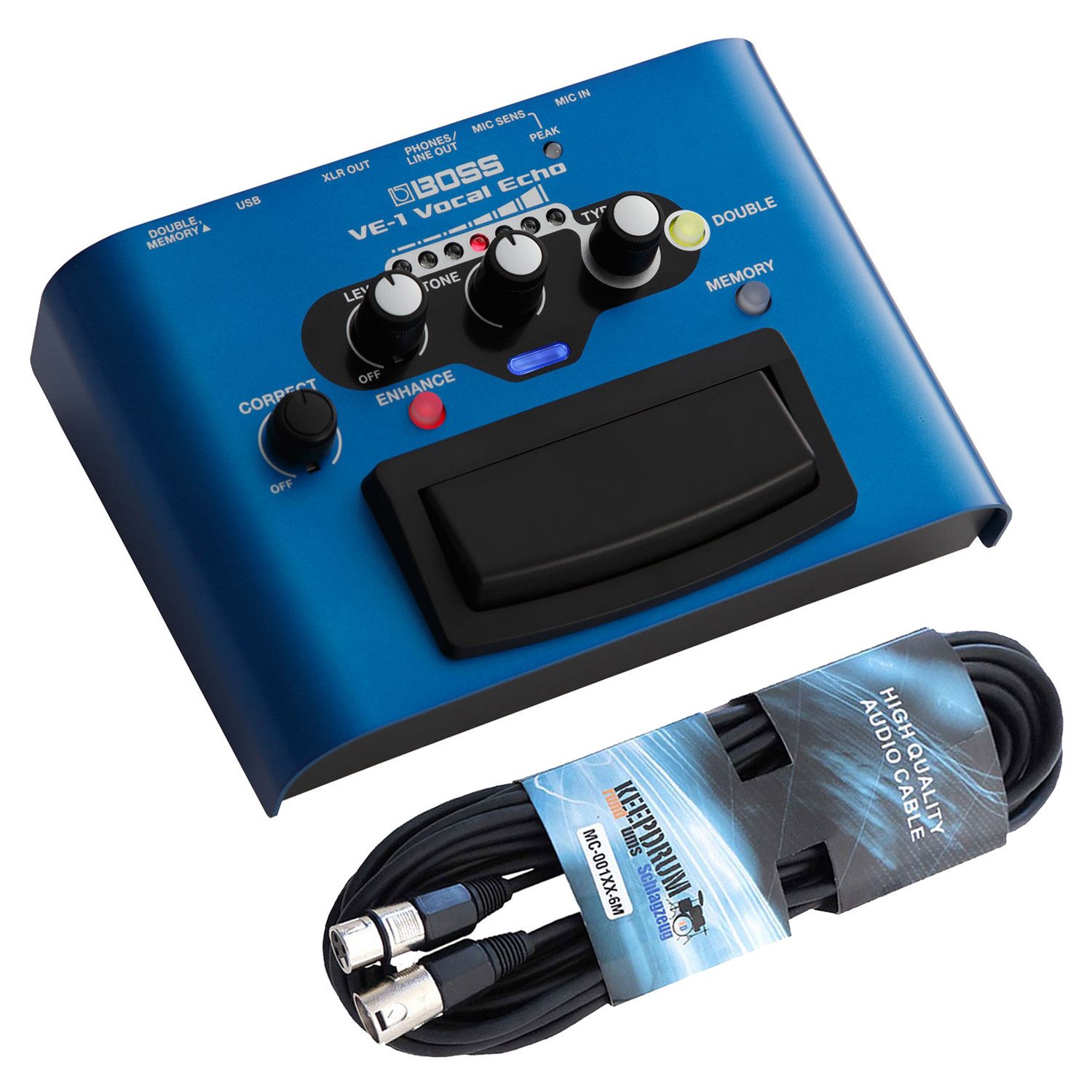 Boss by Roland Boss Effektgerät VE-1 Vocal-Echo für Gesang mit XLR-Kabel Digitales Aufnahmegerät (USB-Interface-Funktion)