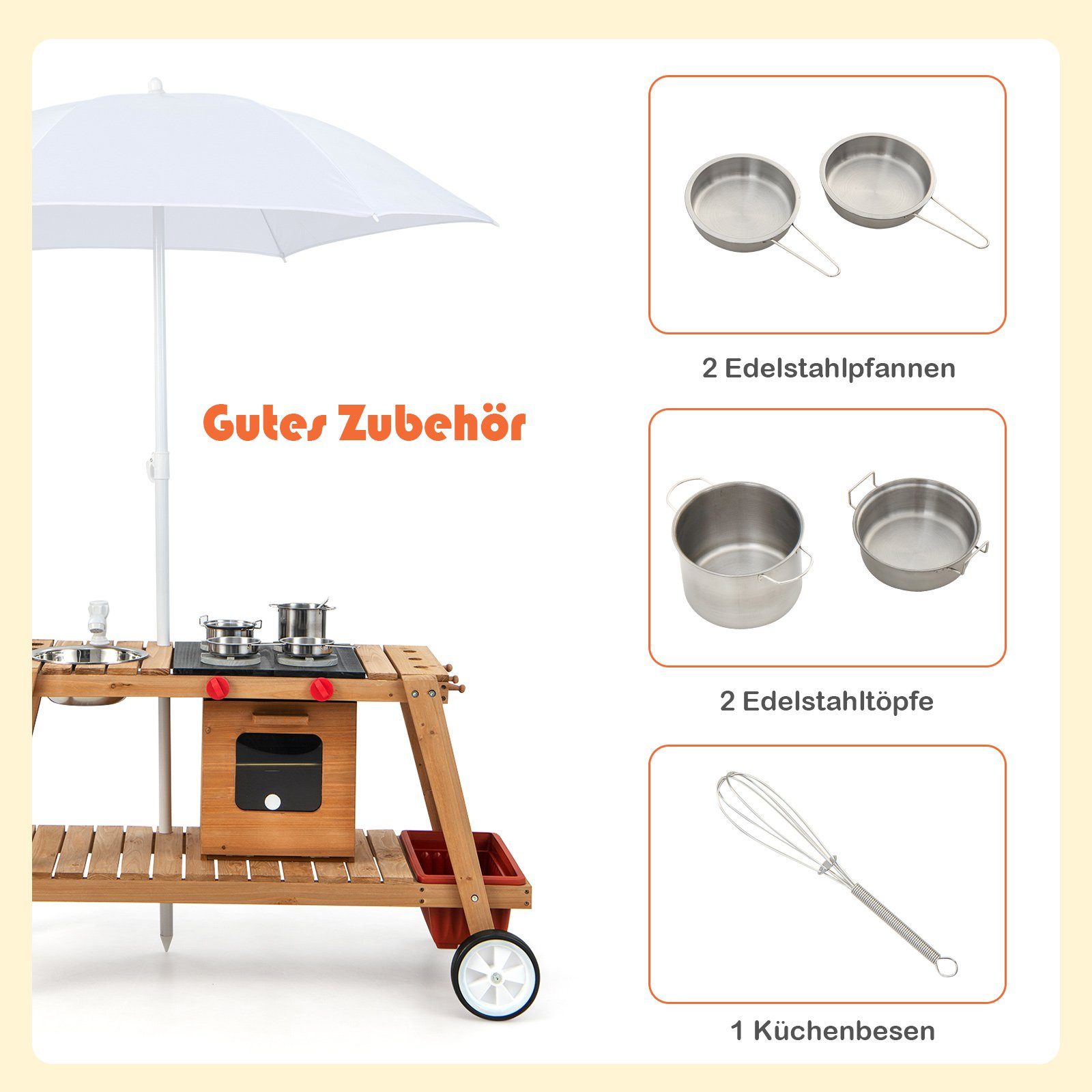 COSTWAY Outdoor-Spielküche Matschküche Holz, mit Sonnenschirm, günstig online kaufen