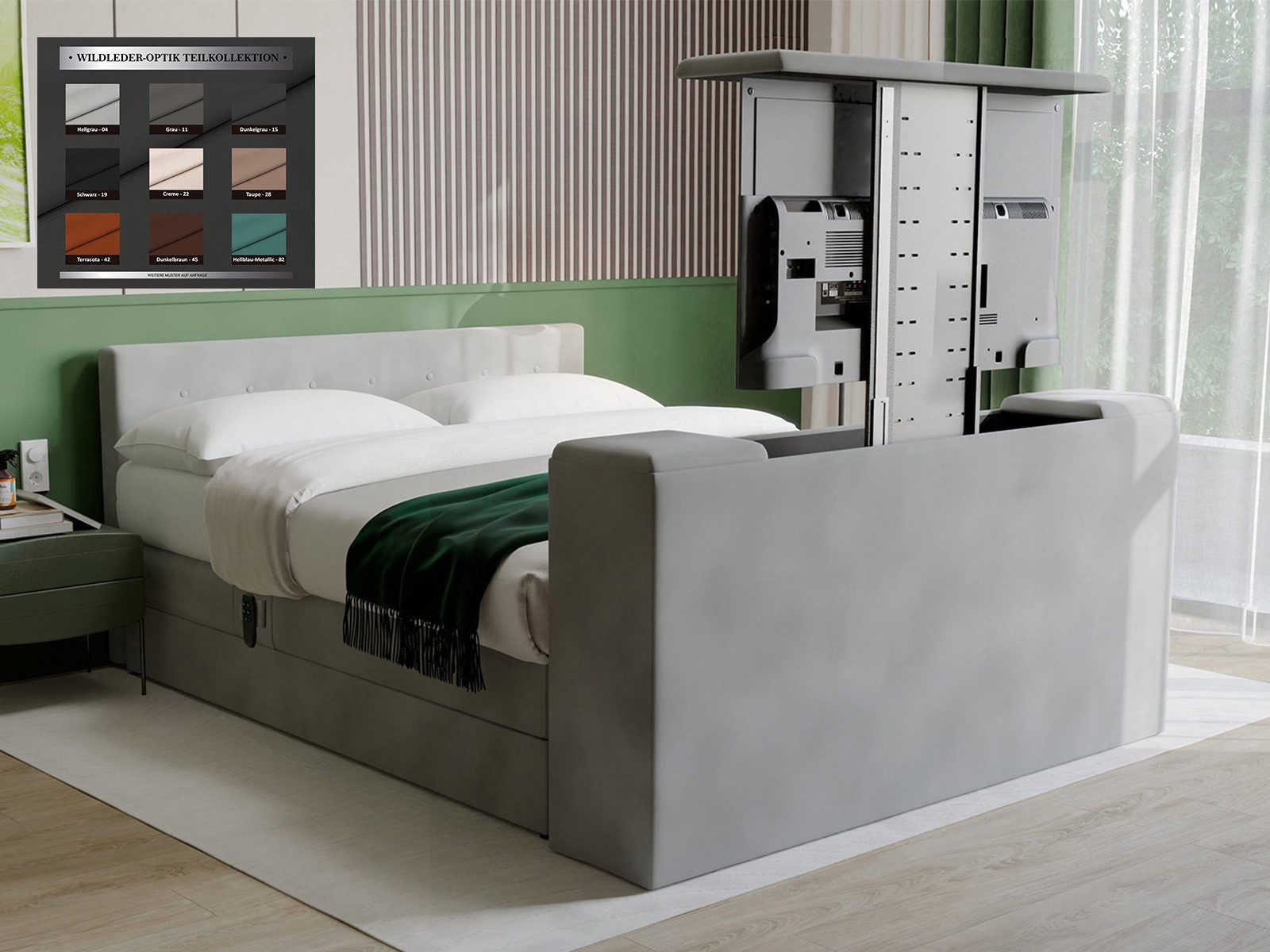 PAARA Boxspringbett mit TV Lift elektrisch verstellbar mit Motor mit alles - Modell 25GM, mit Belüftungssystem