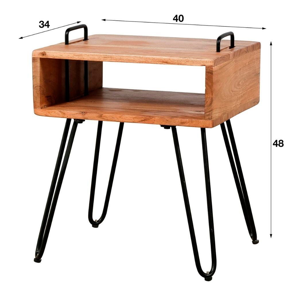 RINGO-Living Beistelltisch Massivholz Schwarz-matt, in Möbel Lani Natur-dunkel Nachttisch und